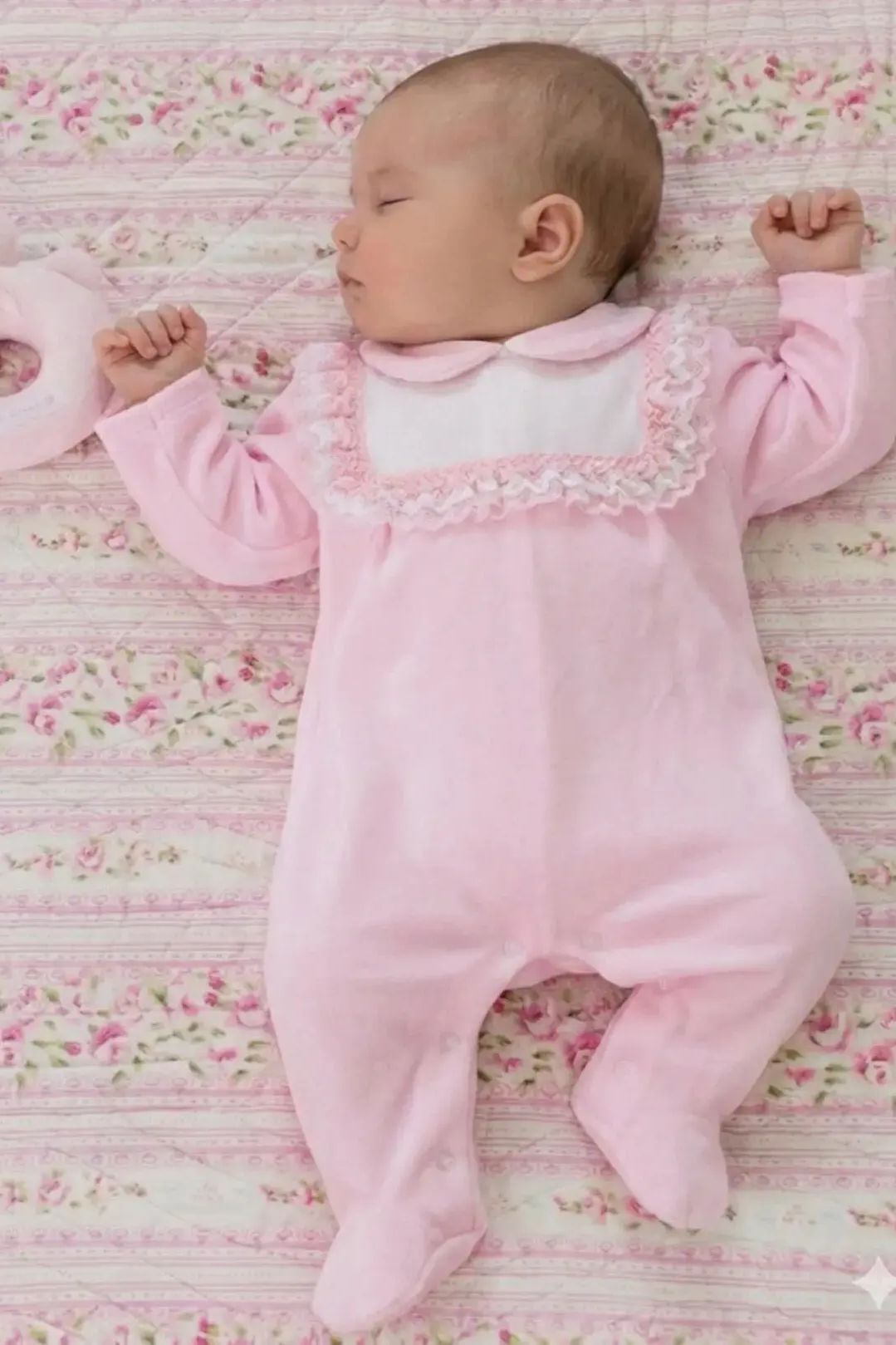 Baby Girls Spanish Pink Velour Lace Babygrow Dainty Delilah
