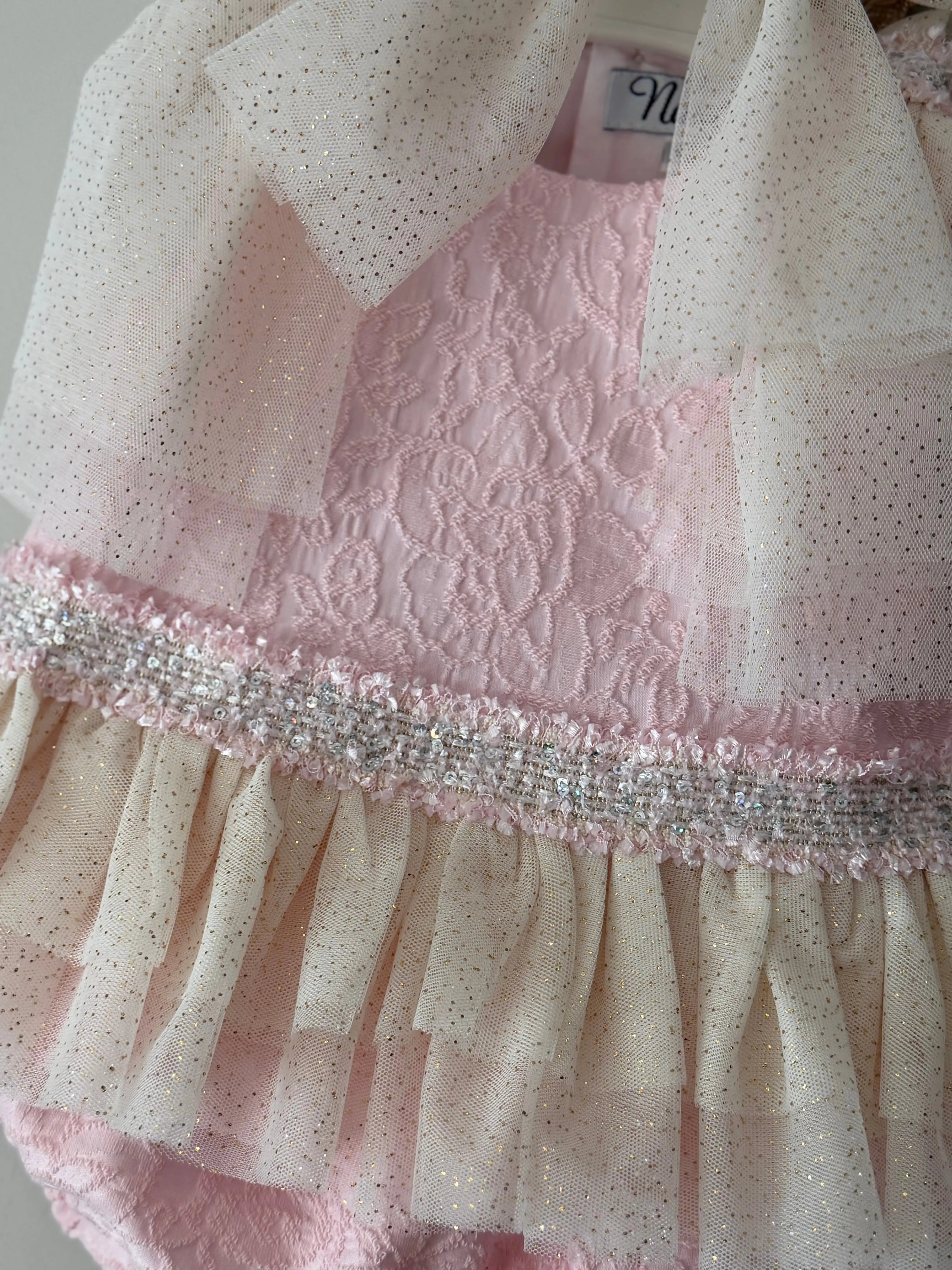 SS26 Naxos Baby Pink Damask Tulle Dress & Knickers Naxos