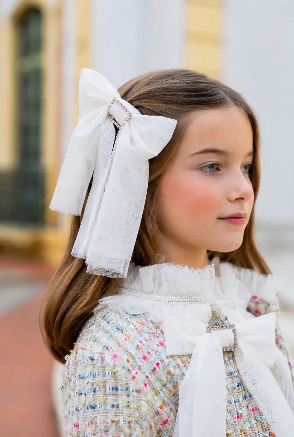 AW26 Naxos Girls Multi Tweed Tulle Hair Bow Naxos