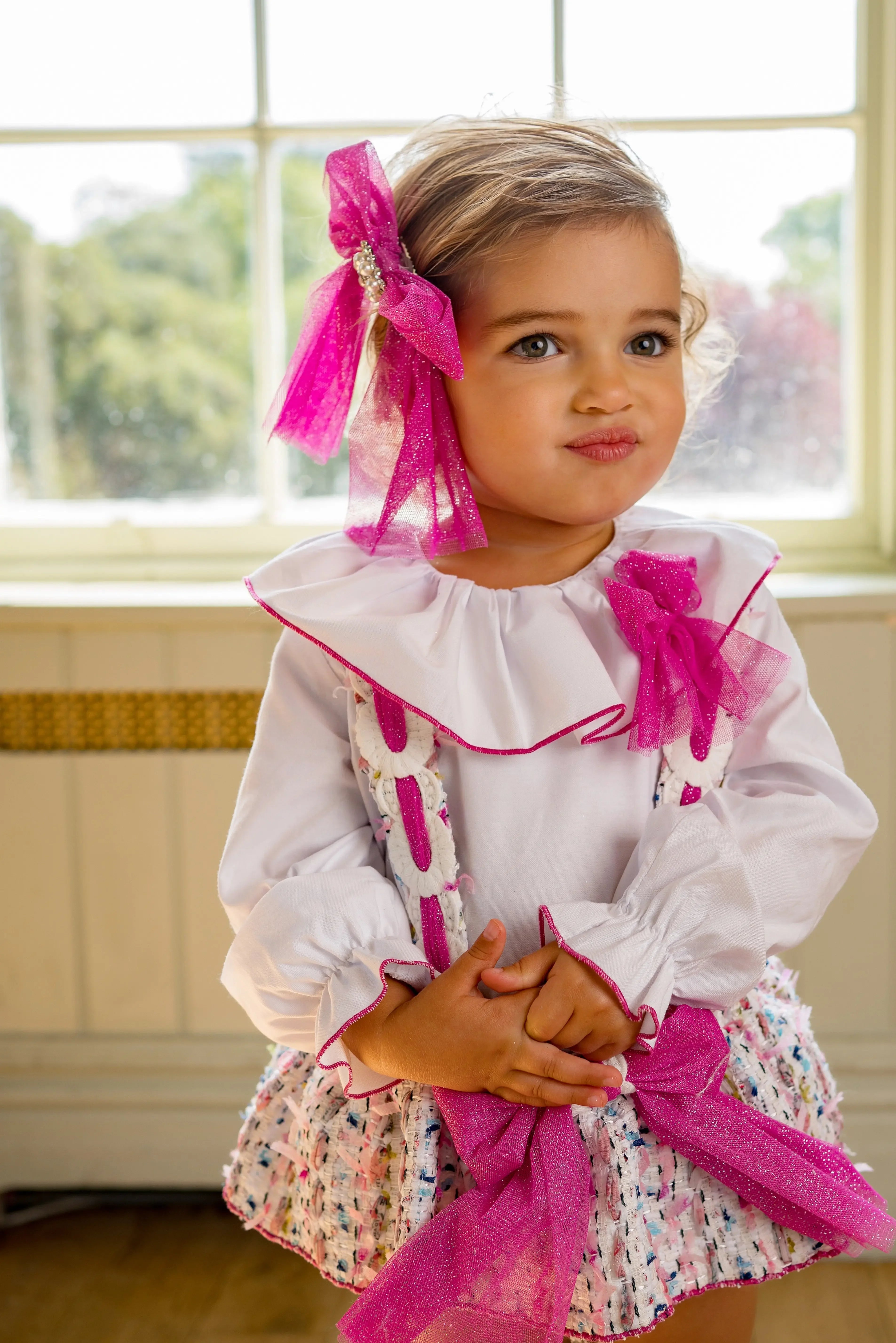 AW25 Naxos Baby Girls Hot Pink Tweed Romper Set Naxos