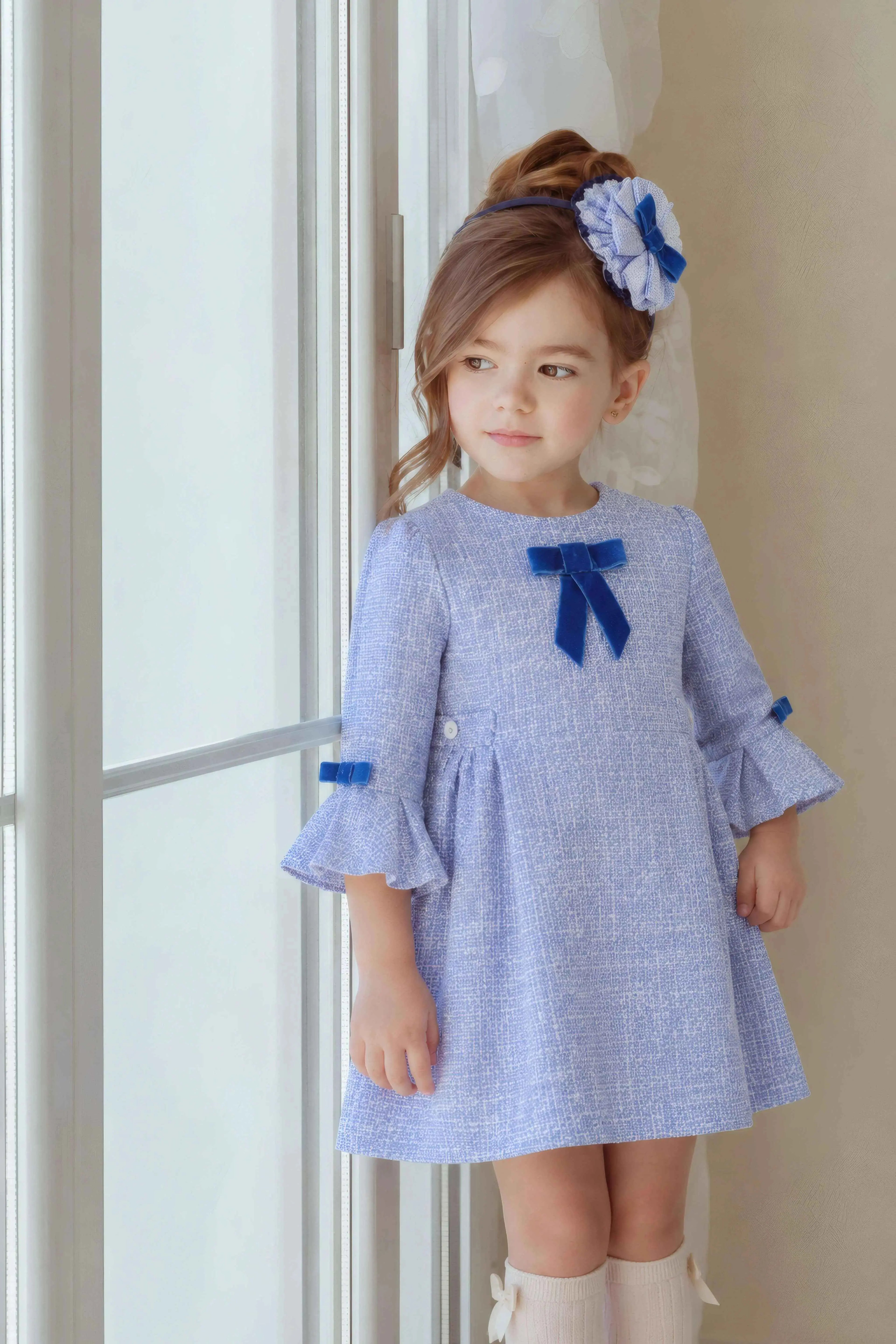 AW26 Miranda Girls Blue Tweed Dress