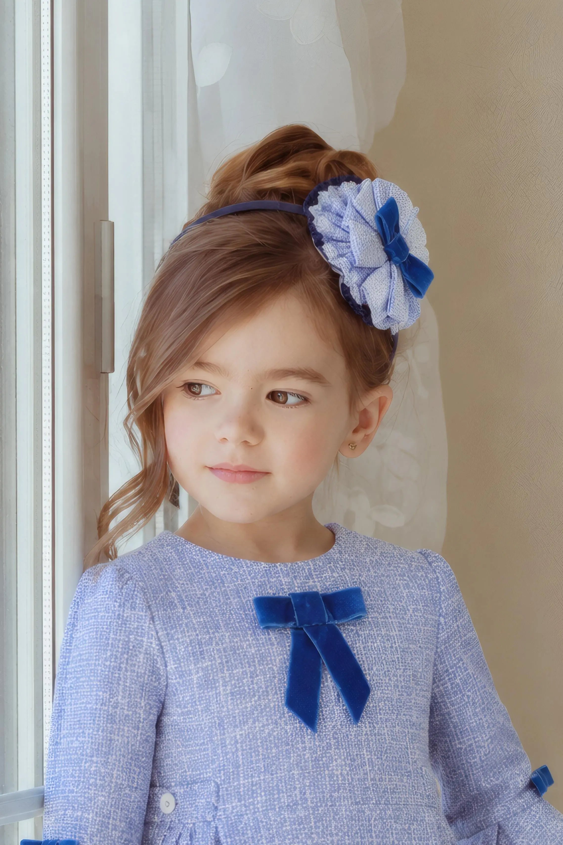 AW26 Miranda Girls Blue Tweed Headband Miranda