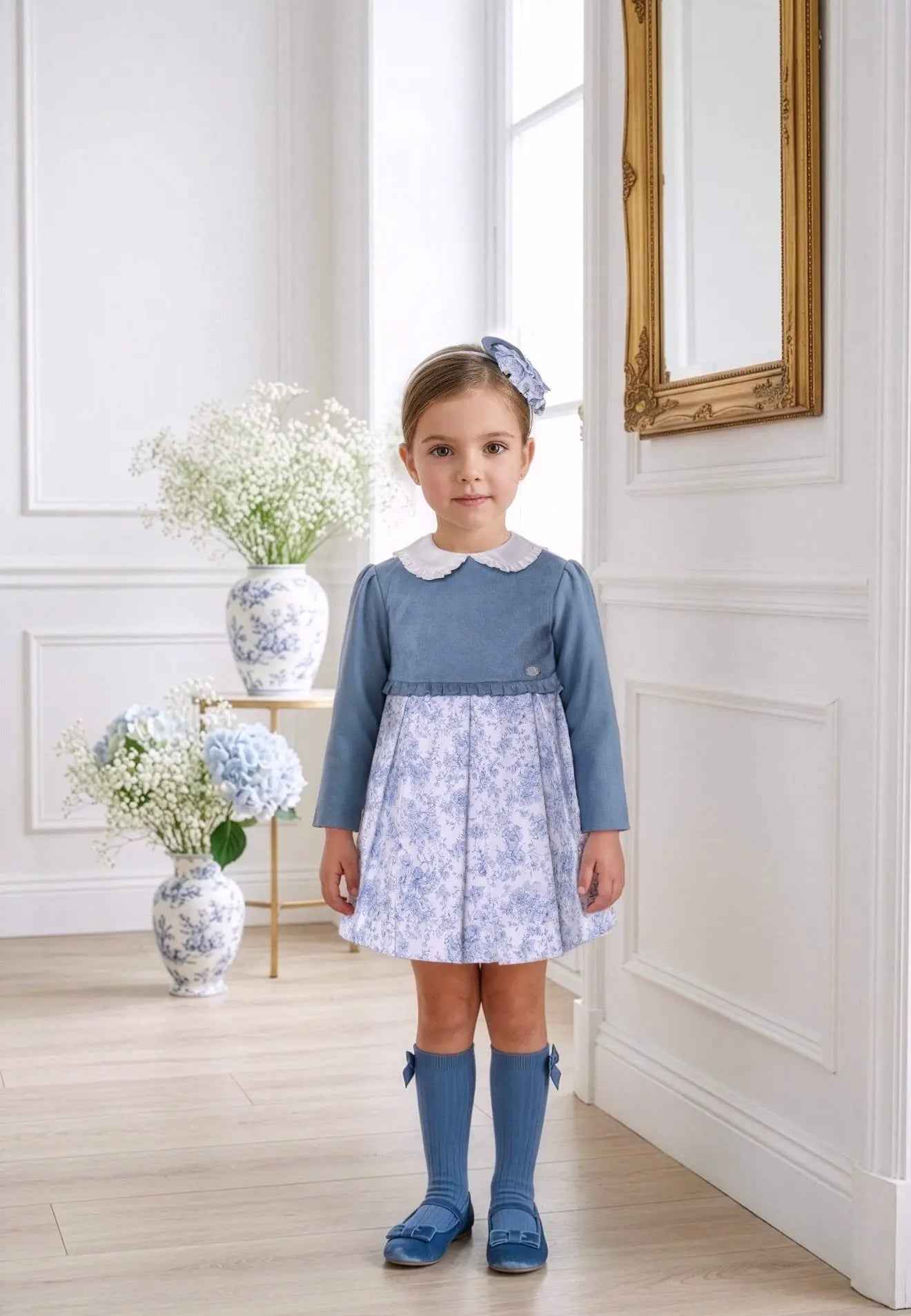 AW26 Miranda Girls Blue Floral Toile Dress