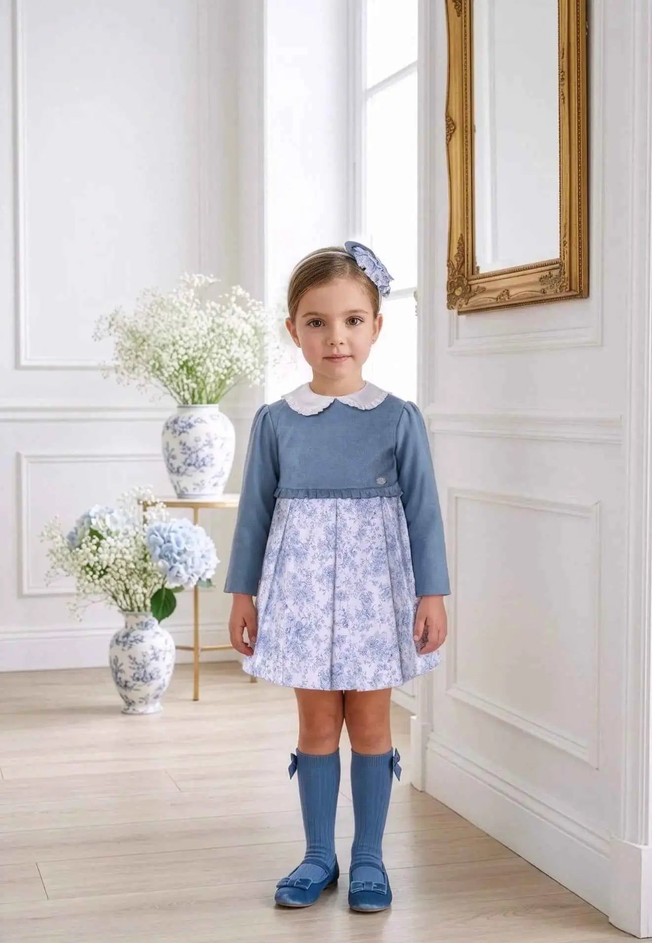AW26 Miranda Girls Blue Floral Toile Dress