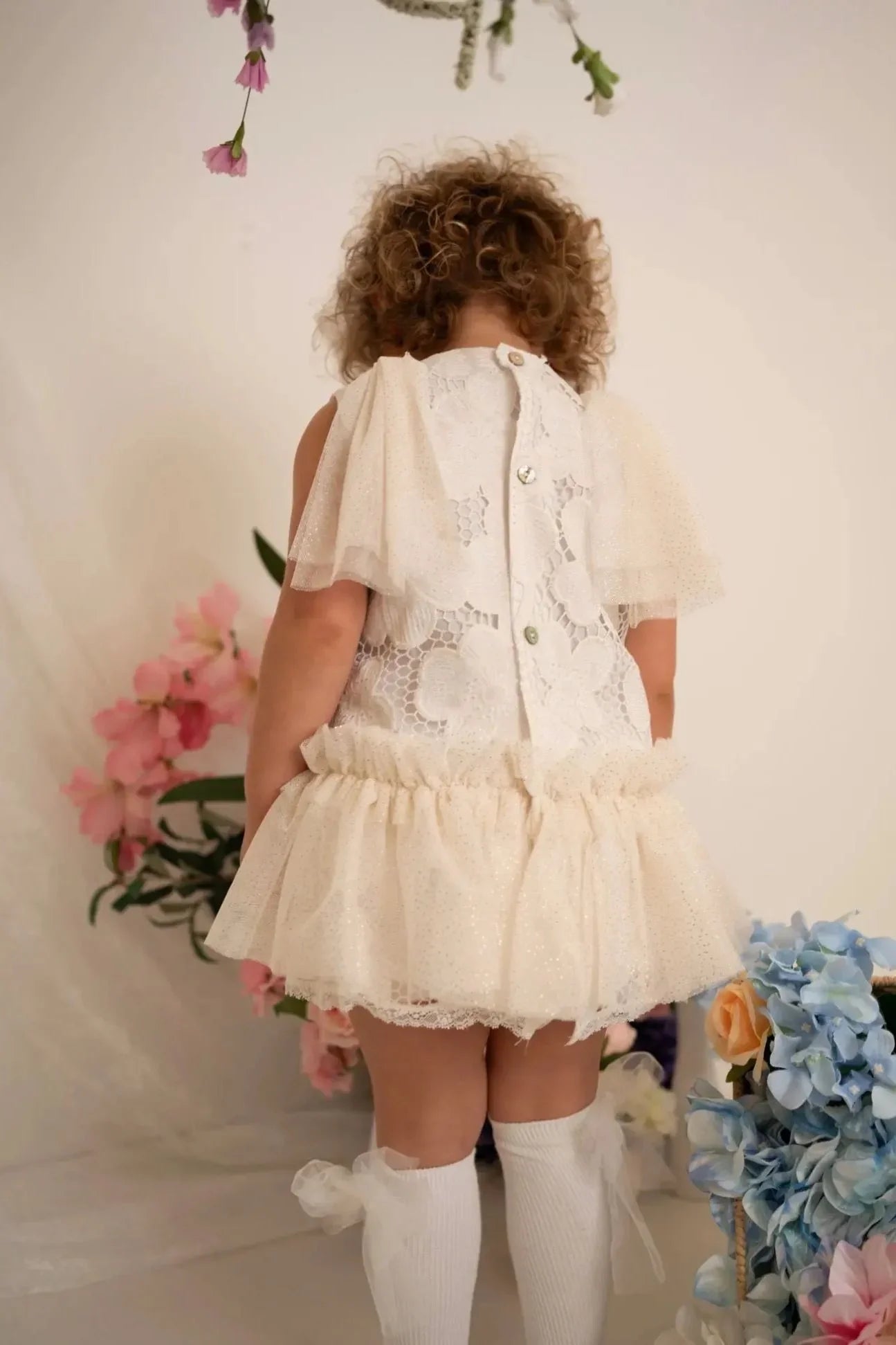 SS26 Naxos Baby Girls Cream Glitter Tulle Dress & Knickers Naxos