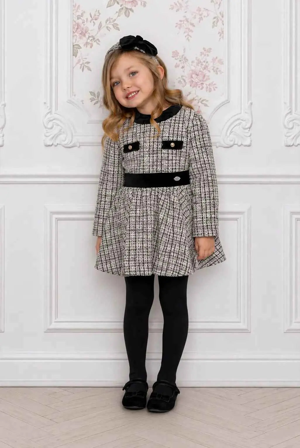 AW26 Miranda Girls Black Tweed Dress