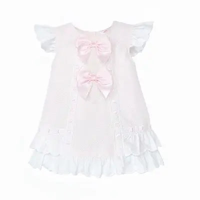 Baby Girls Pink Ribbon Pique A Line Dress Dainty Delilah