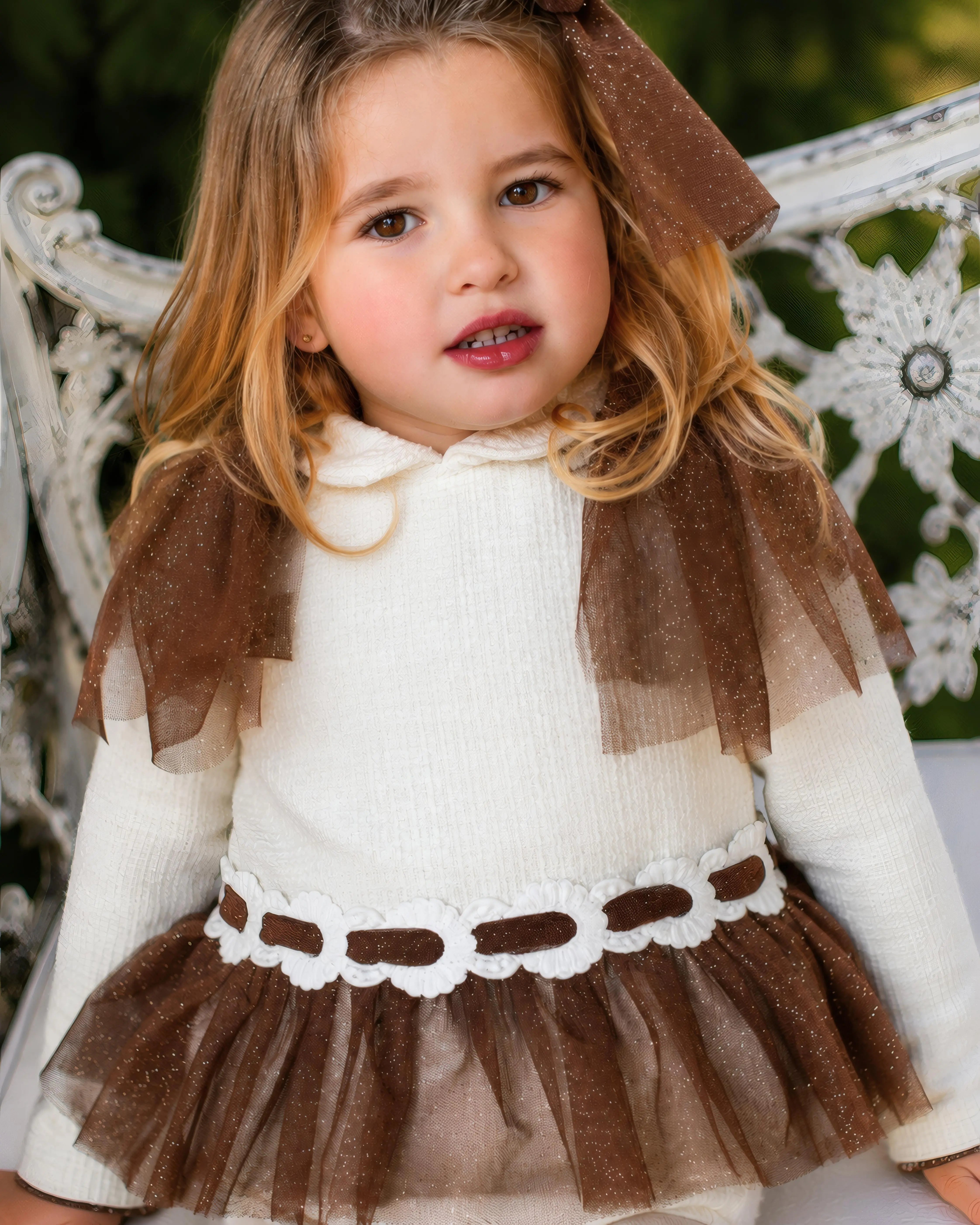 AW26 Naxos Chocolate Glitter Tulle Baby Dress & Knickers Naxos