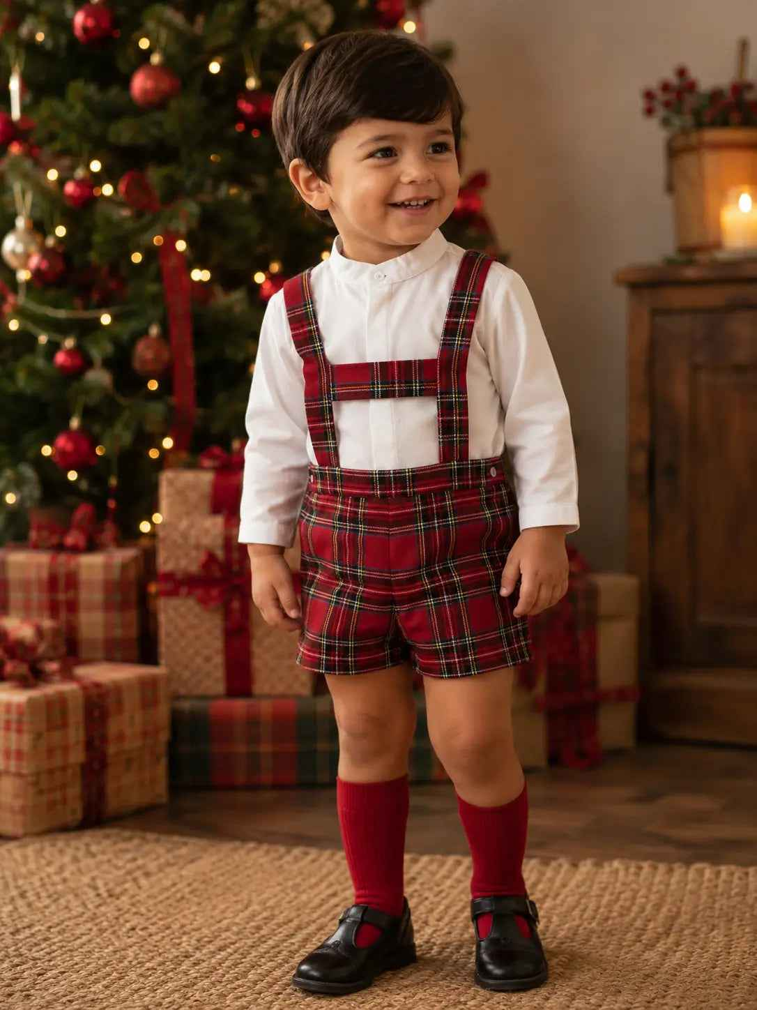 AW25 Baby Boys Red Christmas Tartan H Bar Set