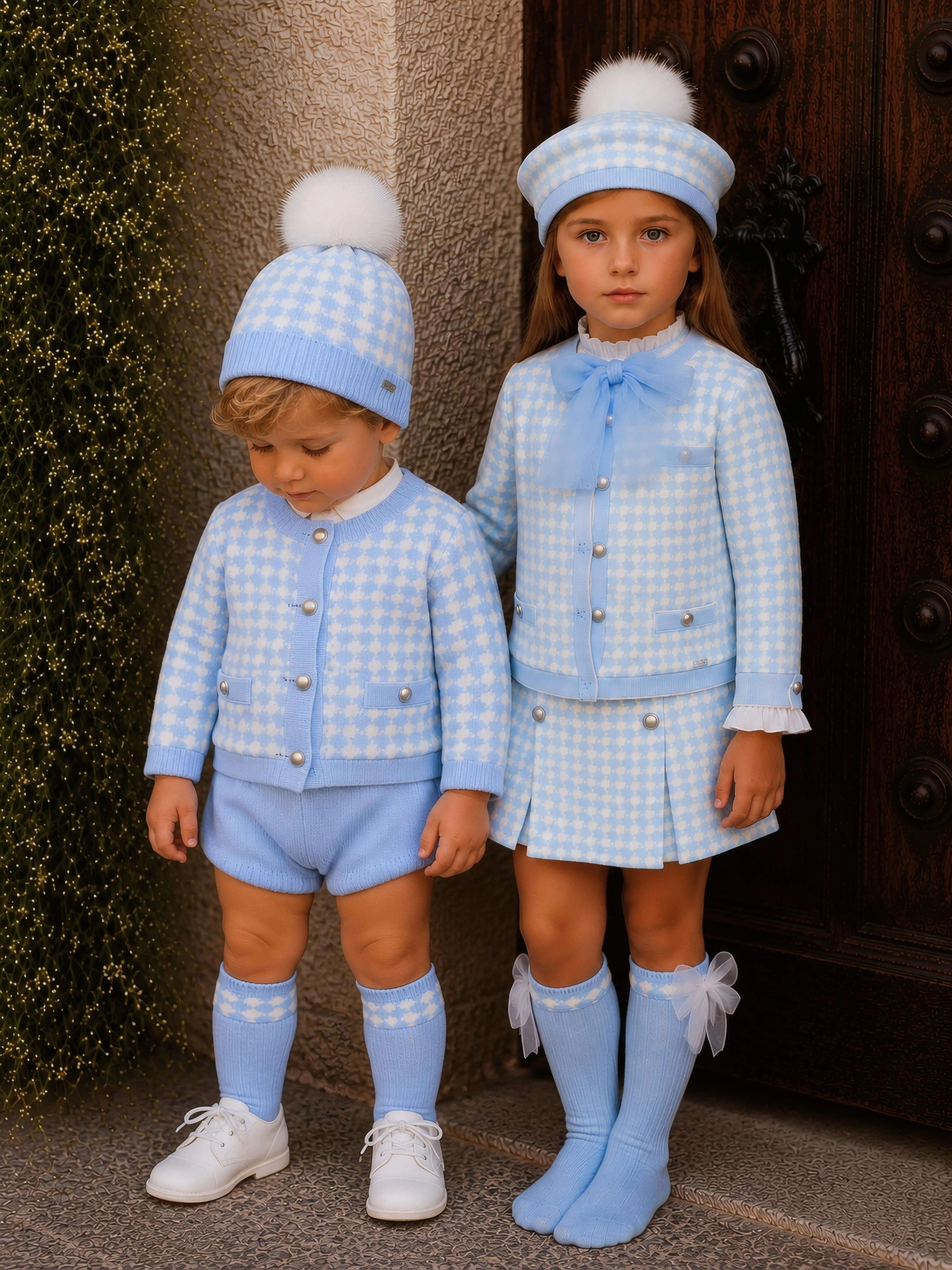 AW26 Rahigo Boys EXCLUSIVE Baby Blue Knit Short Set with Cardigan, Hat & Socks Rahigo Moda Infantil