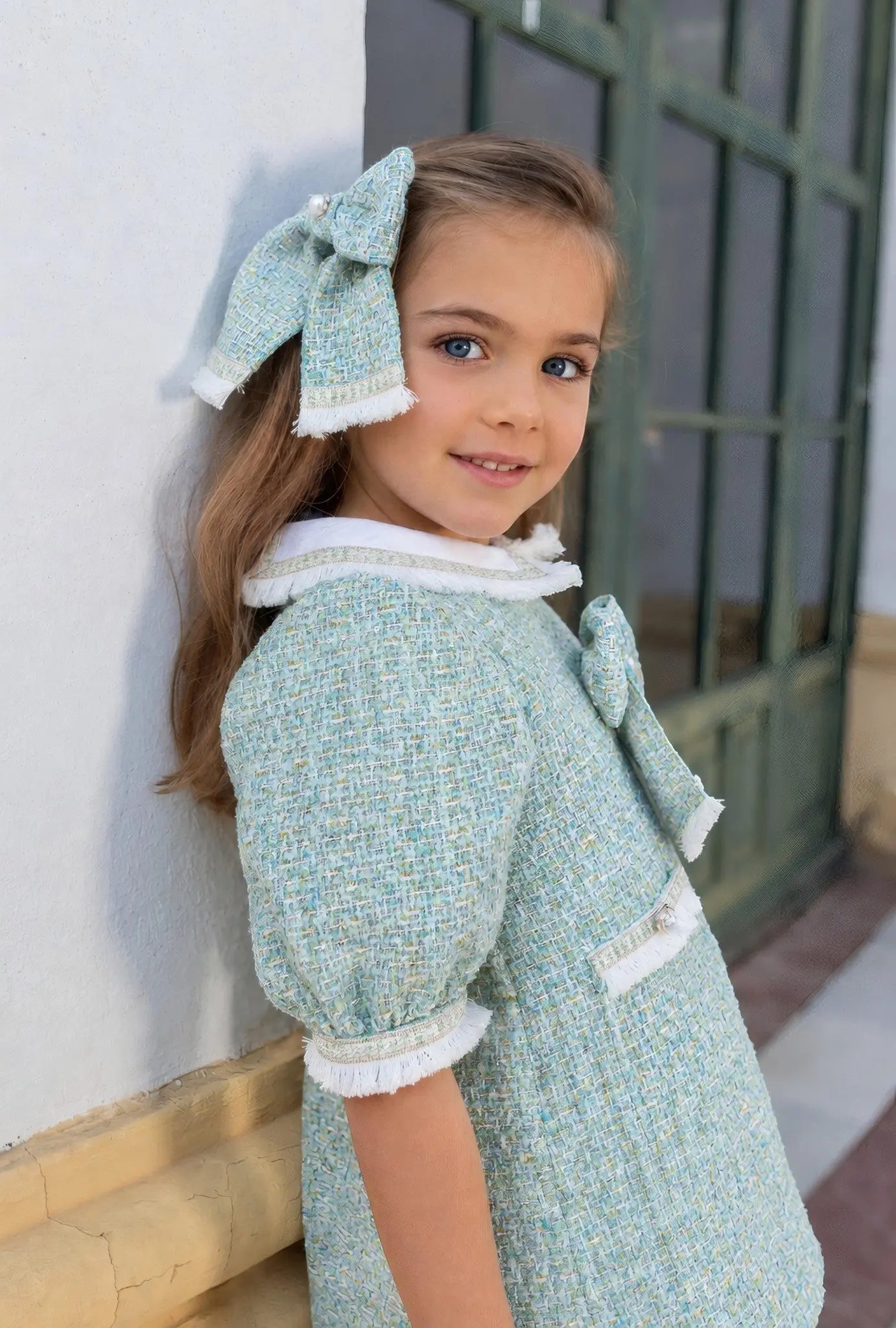 AW26 Naxos Emerald Tweed A Line Dress Naxos