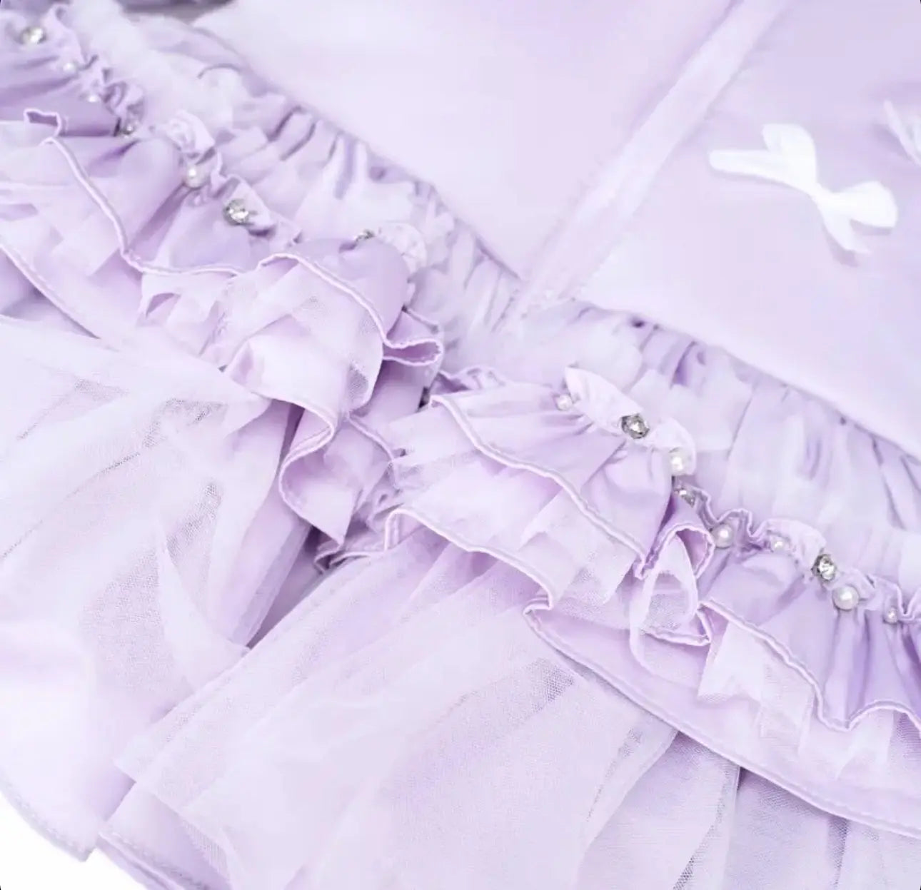 Lilac Crystal Tulle Fur Hood Coat Dainty Delilah