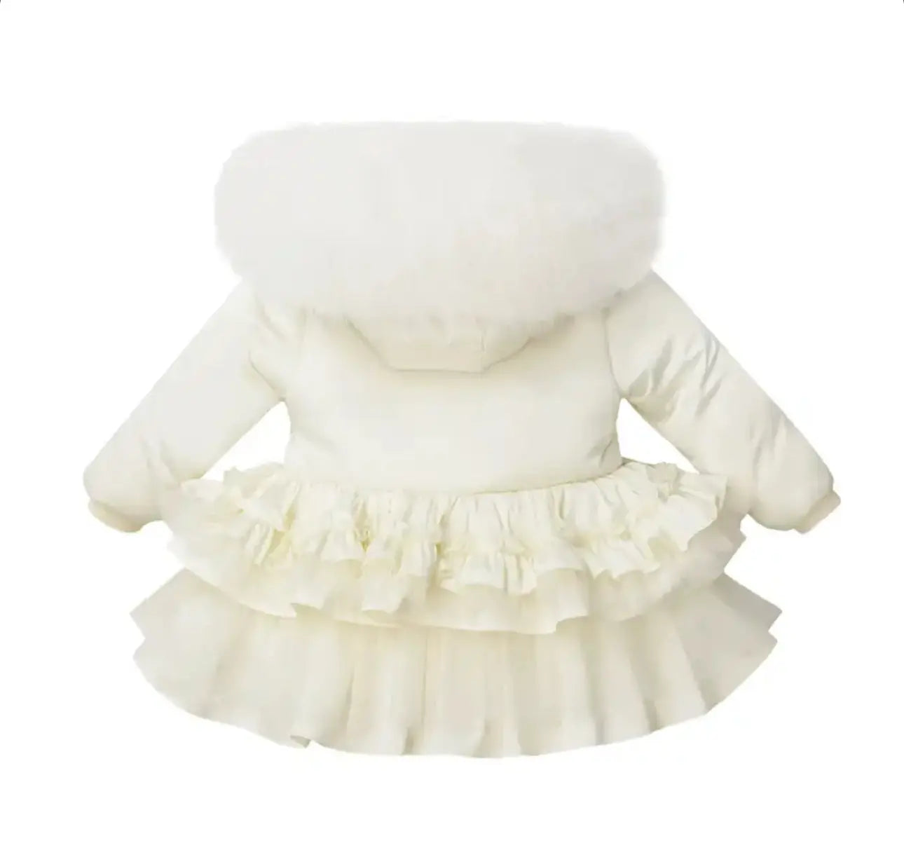 Cream Crystal Tulle Fur Hood Coat Dainty Delilah