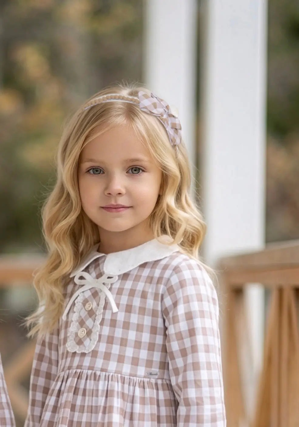 AW26 Miranda Girls Beige Gingham Headband Miranda