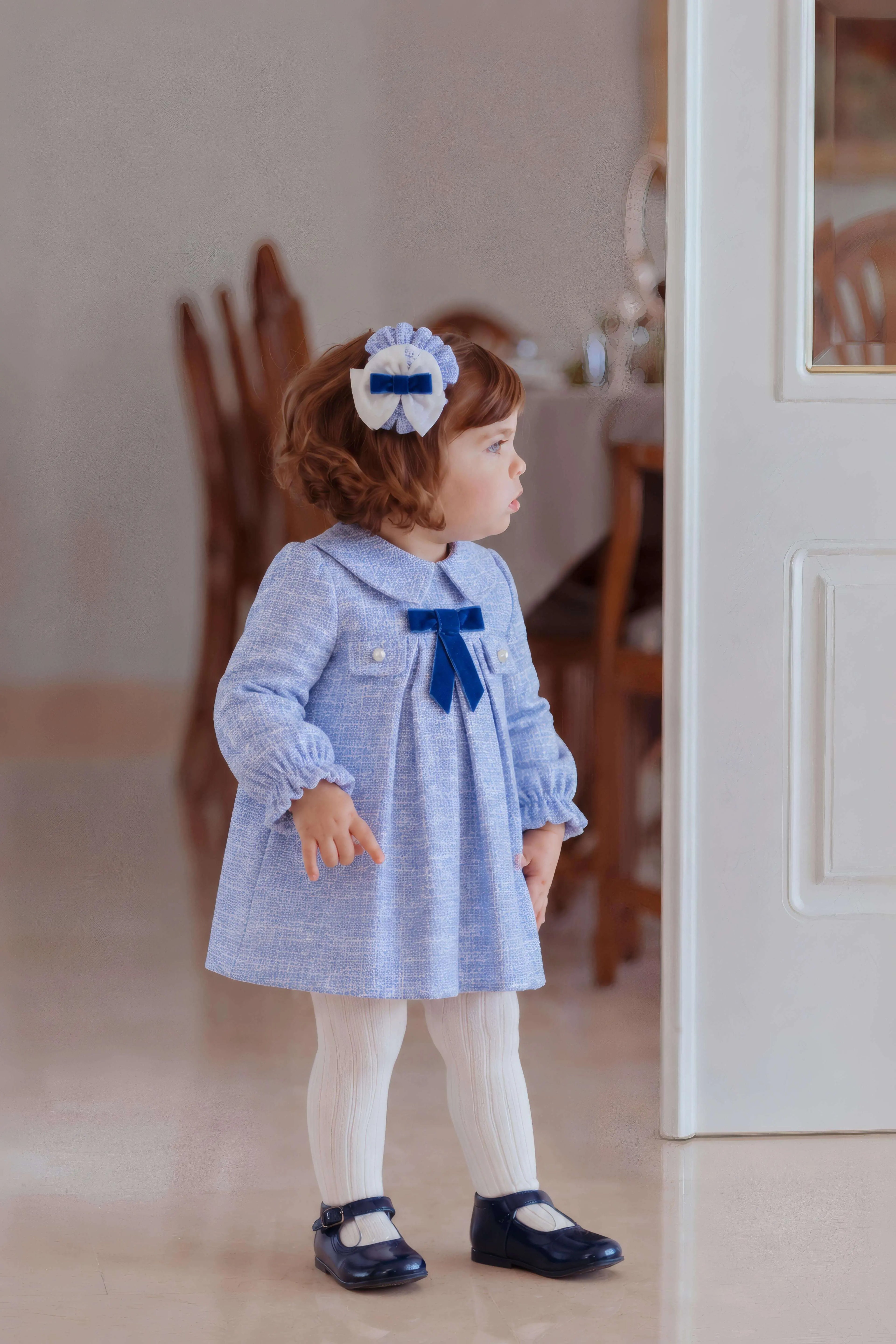 AW26 Miranda Baby Girls Blue Tweed Dress Miranda