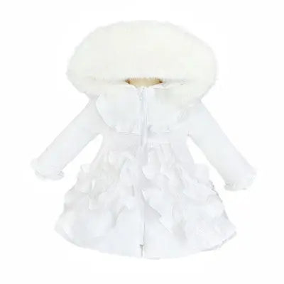 Girls White Frilly Fur Coat Dainty Delilah