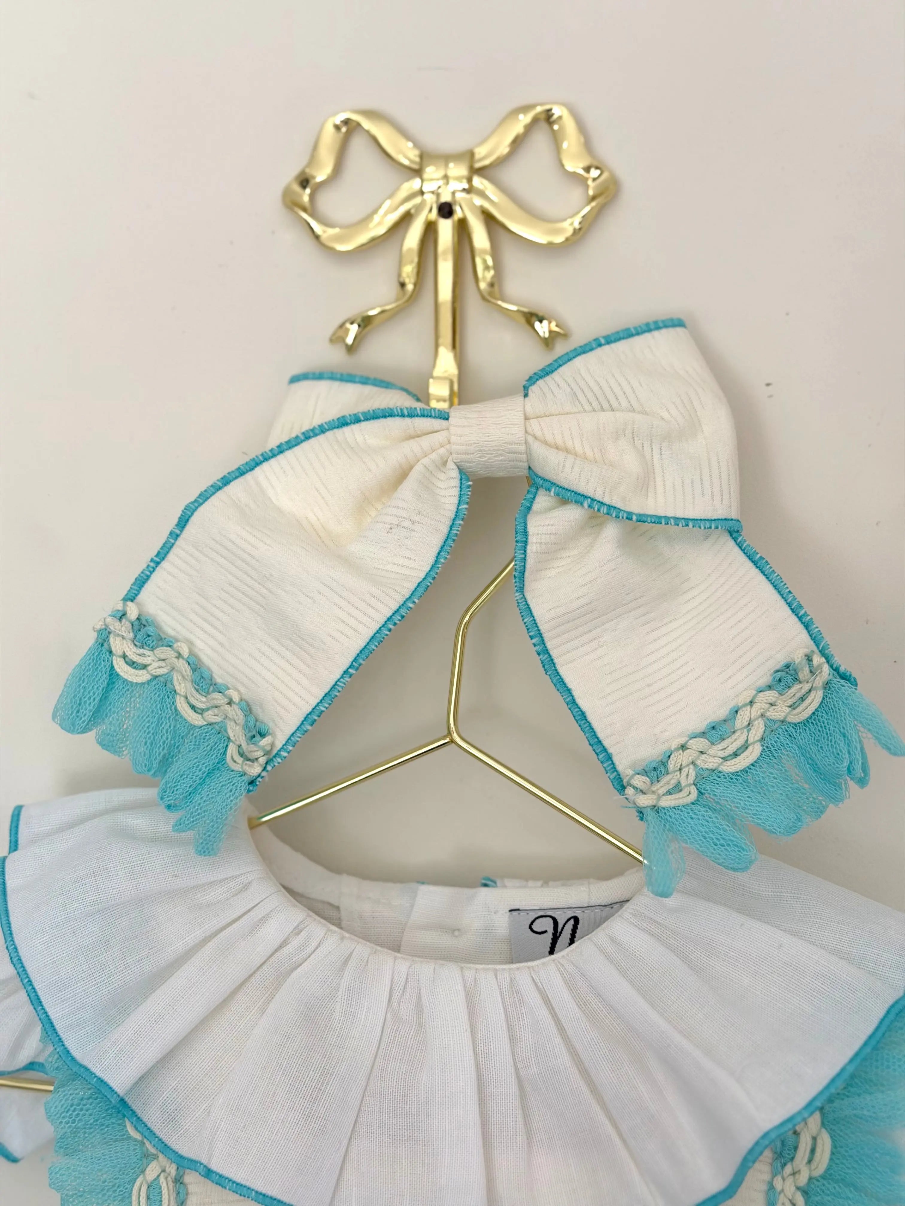 SS26 Naxos Baby Girls Cream Teal Hairbow Naxos
