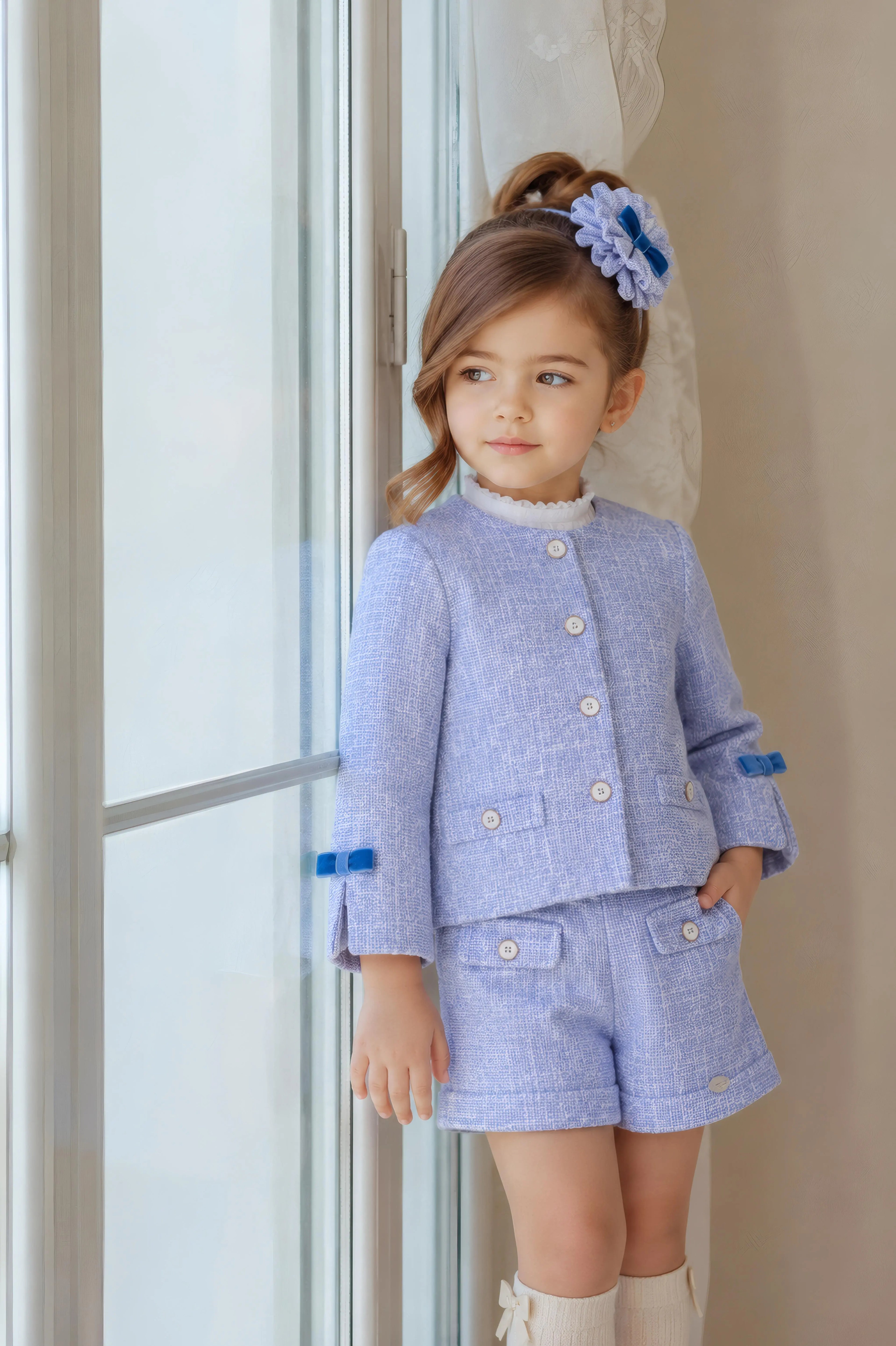 AW26 Miranda Girls Blue Tweed Blazer Short Set Miranda