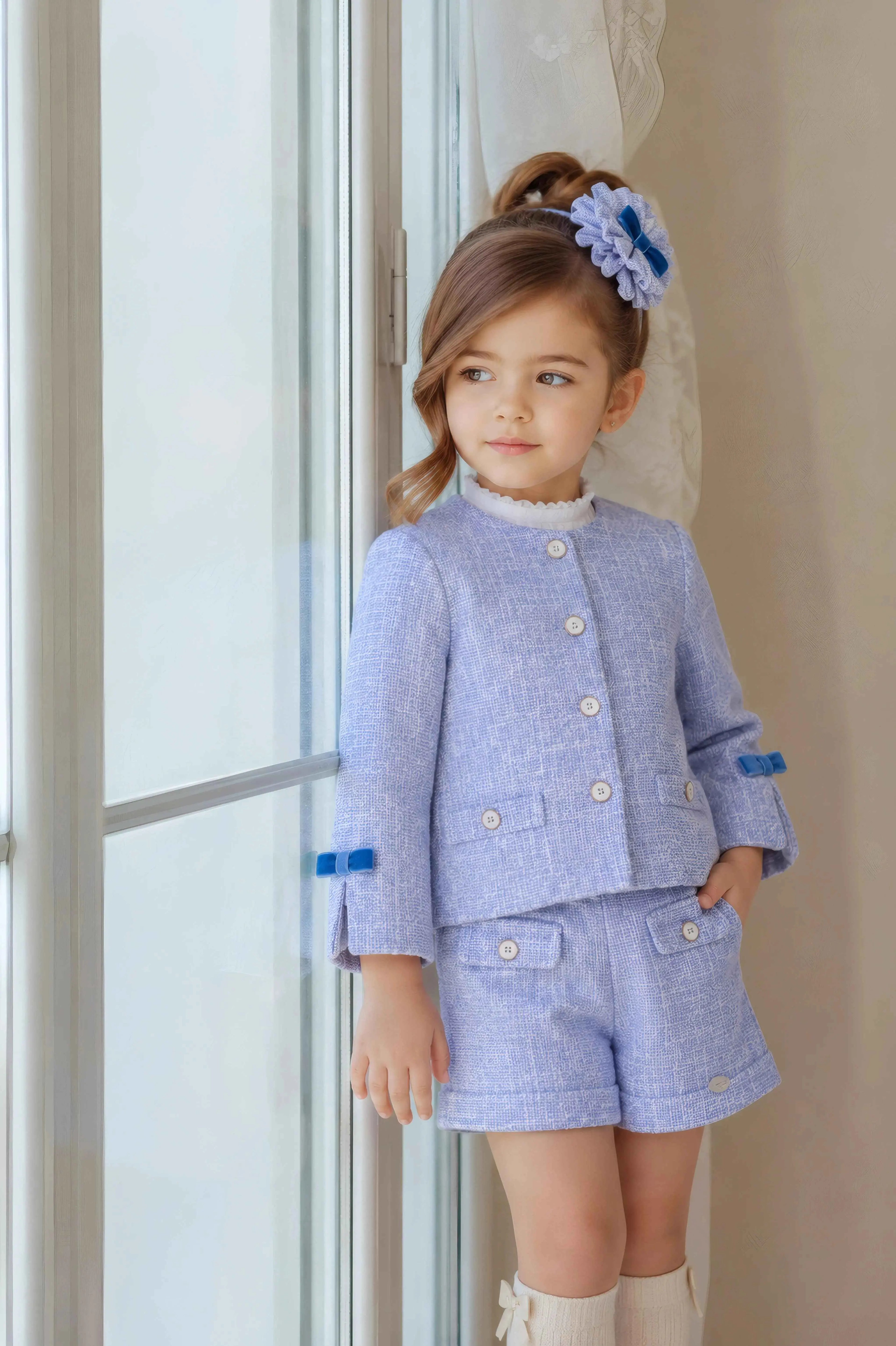 AW26 Miranda Girls Blue Tweed Blazer Short Set