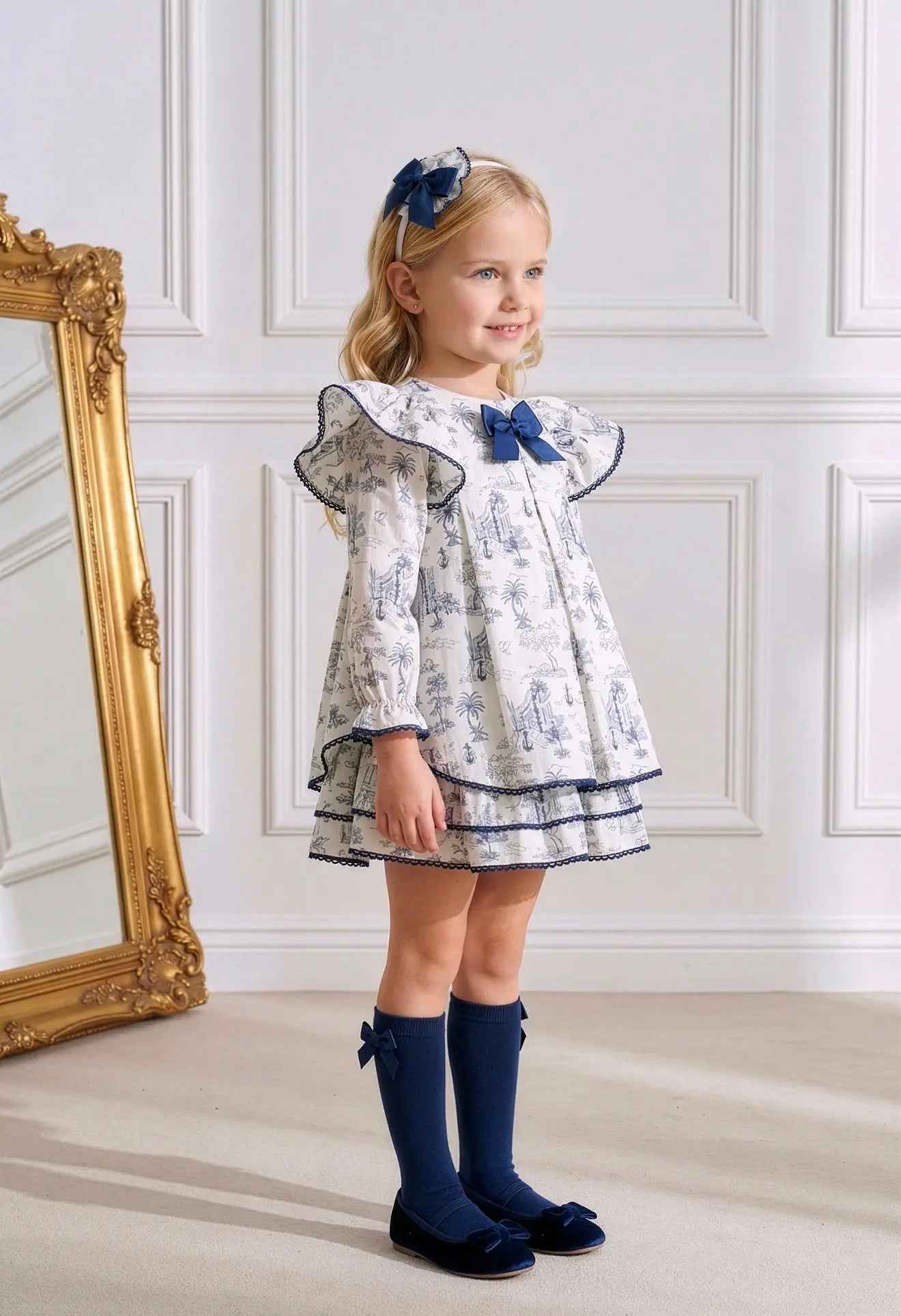 AW26 Miranda Girls Blue Toile Dress