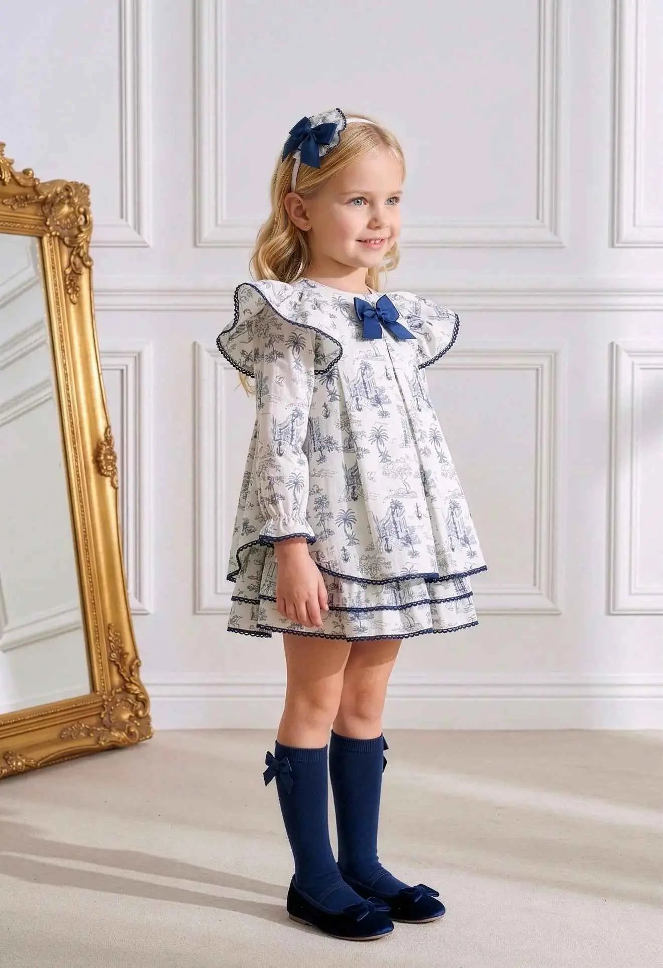 AW26 Miranda Girls Blue Toile Dress