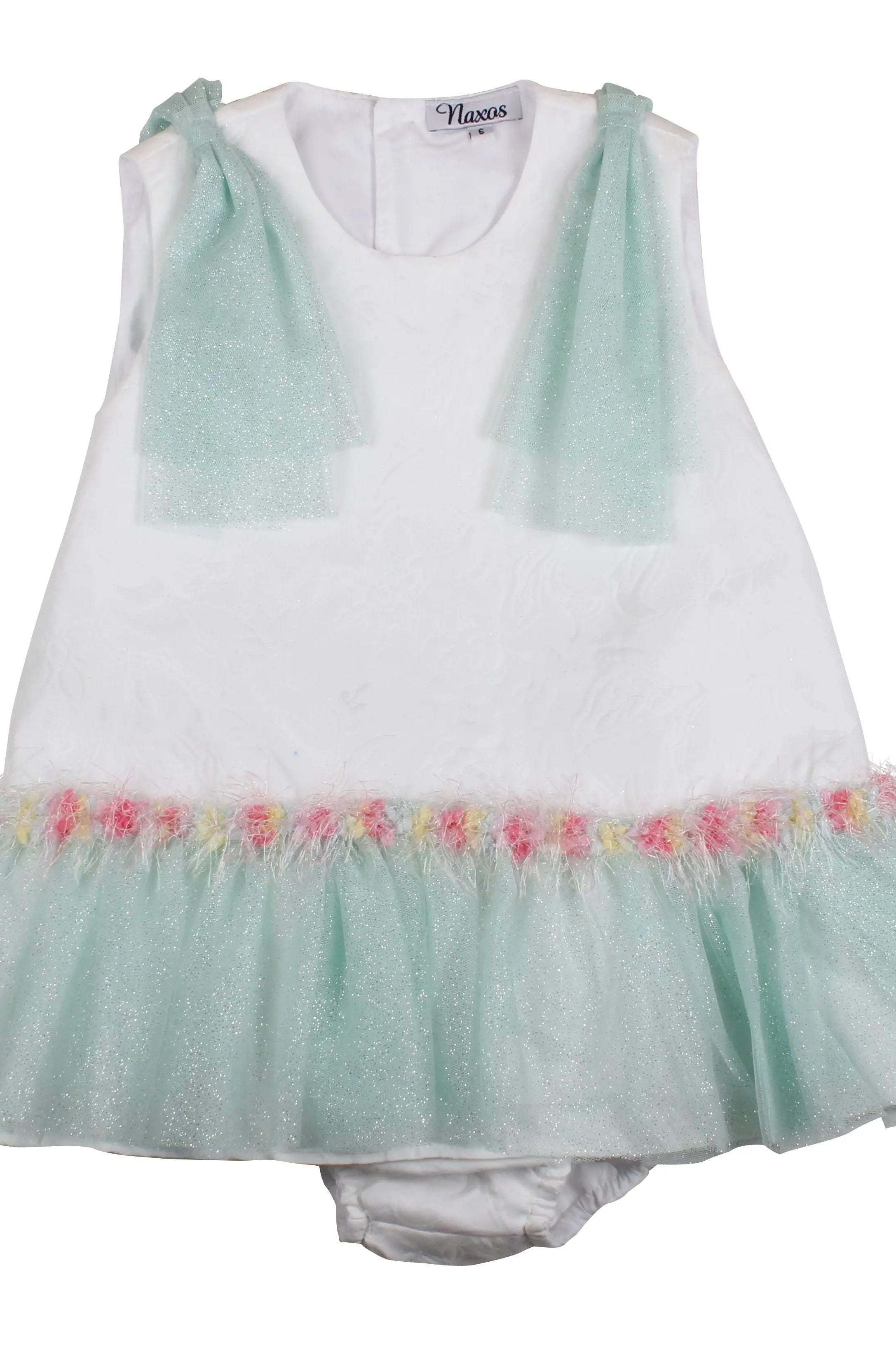 SS26 Naxos Baby Girls Mint Glitter Tulle Dress & Knickers Naxos