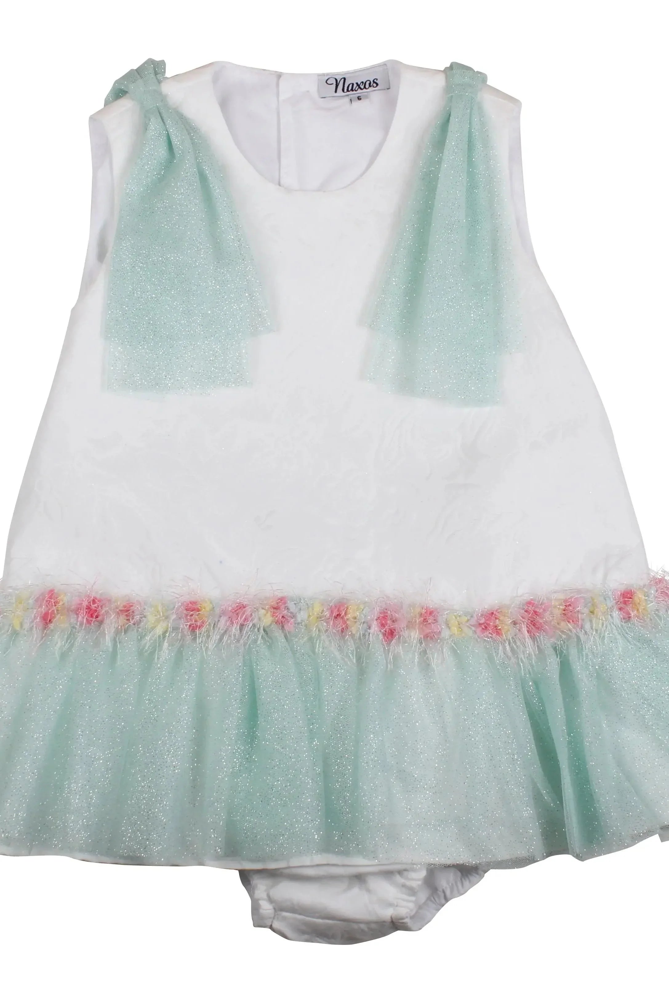 SS26 Naxos Baby Girls Mint Glitter Tulle Dress & Knickers Naxos
