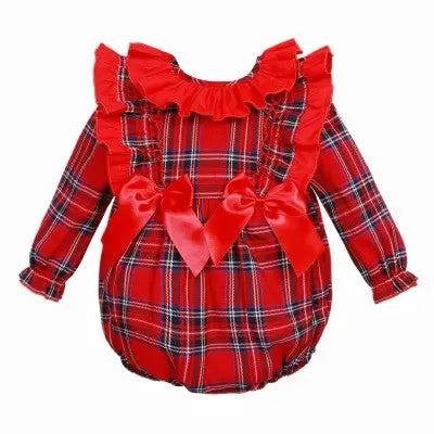 Baby Girls Red Tartan Christmas Romper Dainty Delilah