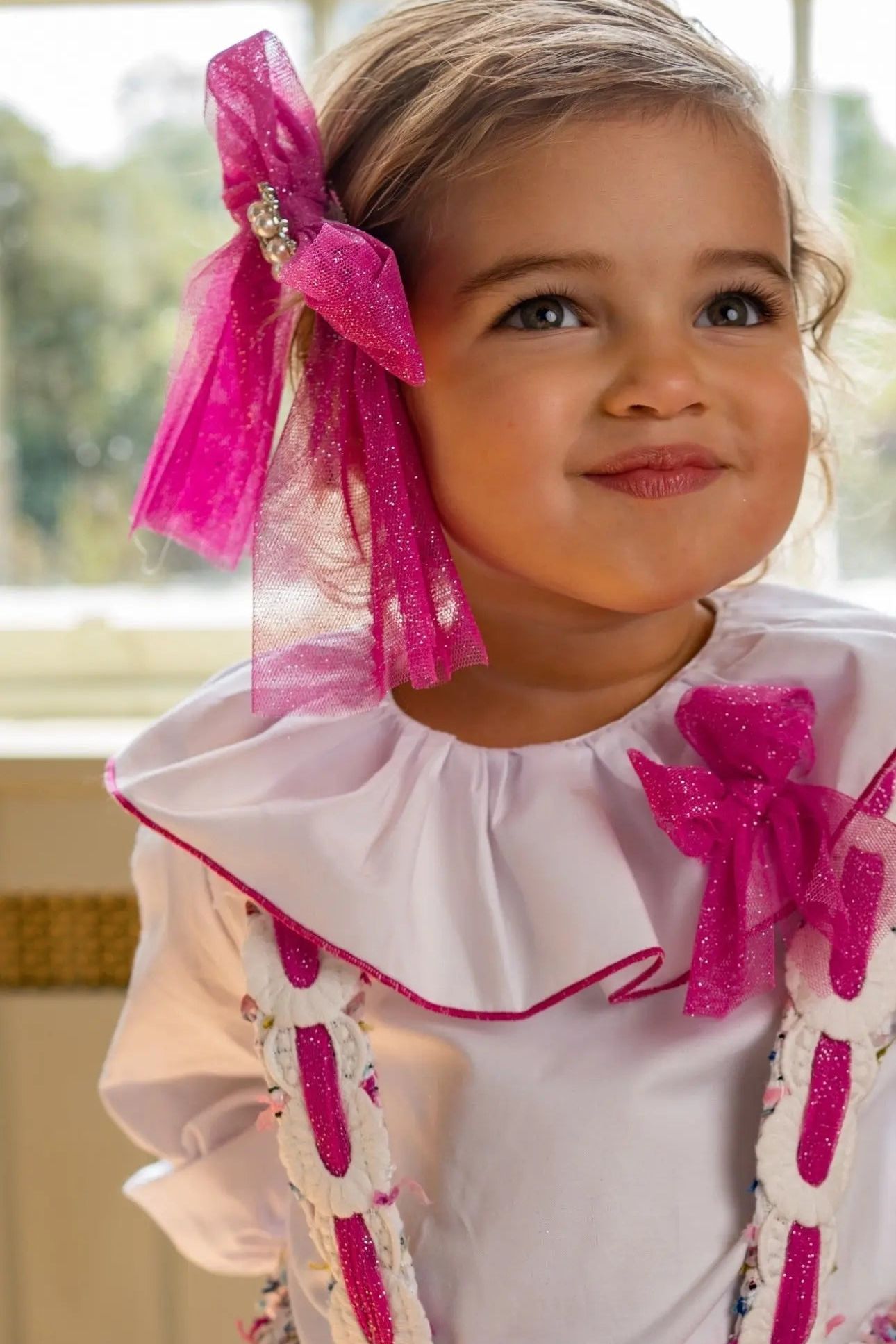 AW25 Naxos Girls Hot Pink Tulle Tweed Hair Bow Naxos