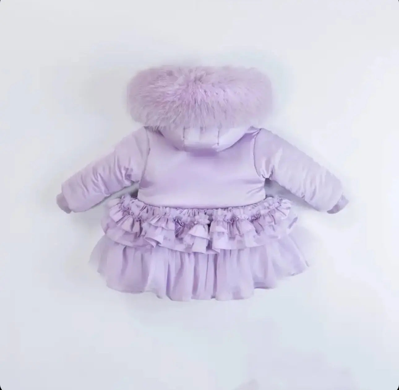 Lilac Crystal Tulle Fur Hood Coat Dainty Delilah