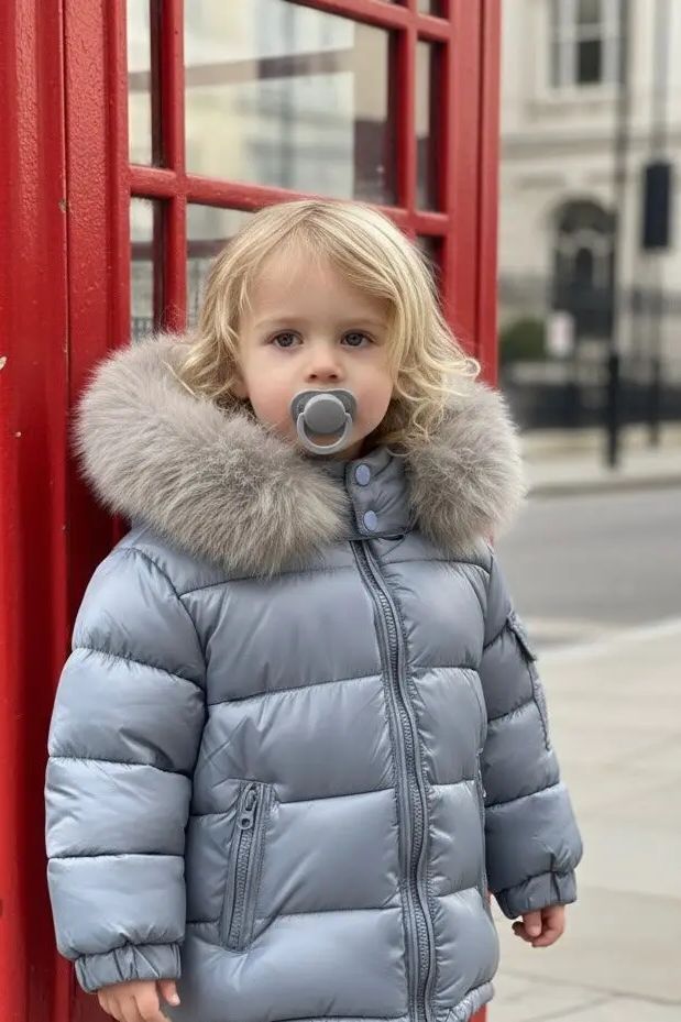 Petrol Blue Fur Hood Unisex Coat Dainty Delilah