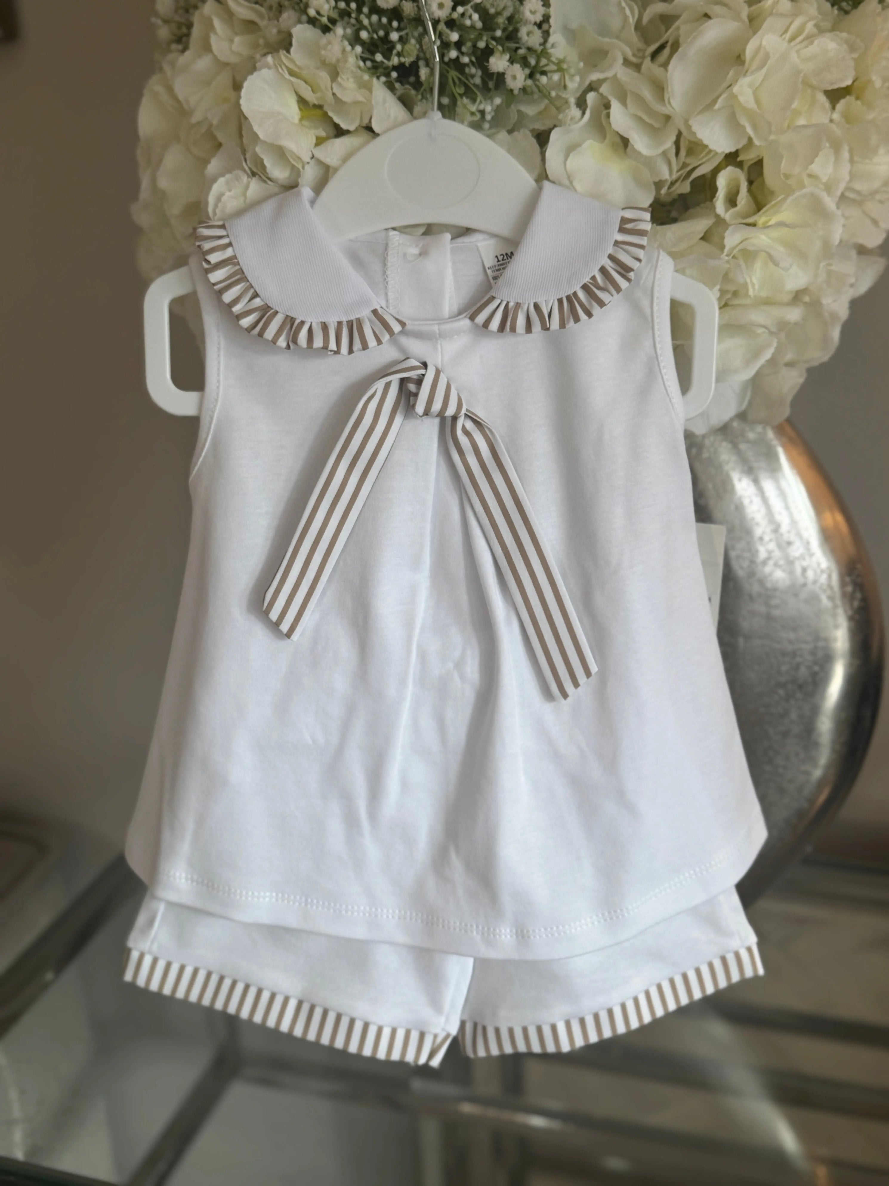 SS25 Baby Girls Camel & White Short Set Dainty Delilah