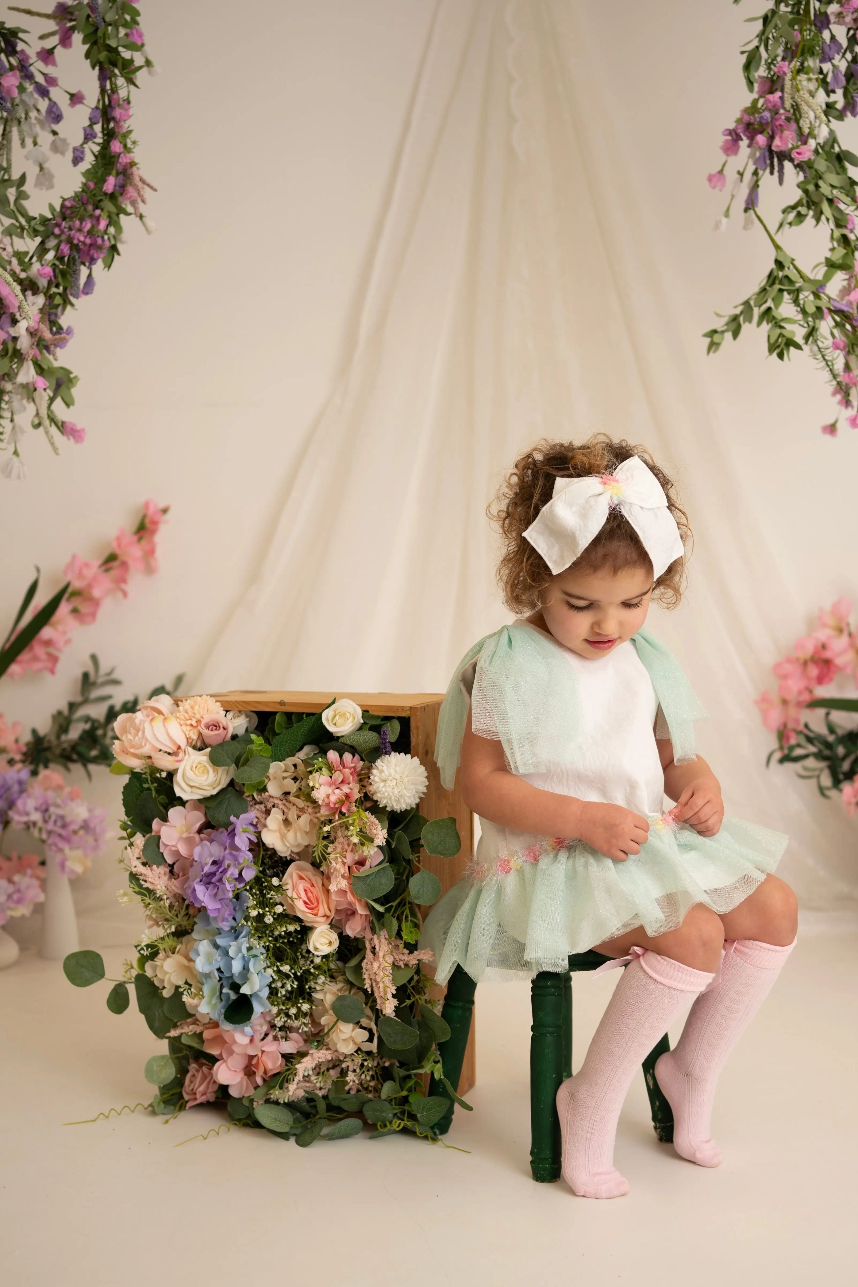 SS26 Naxos Baby Girls Mint Glitter Tulle Dress & Knickers Naxos