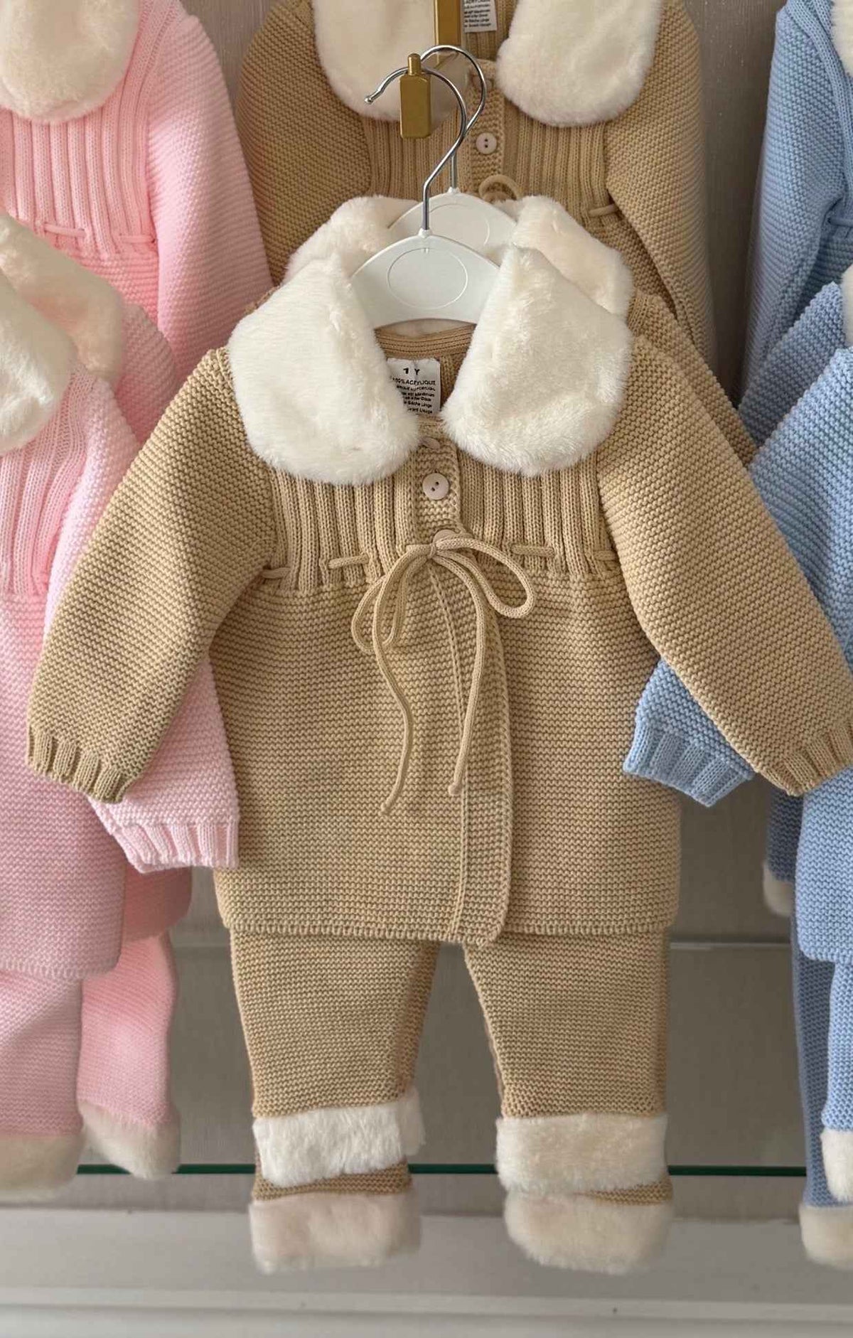 AW26 Baby Unisex Camel Knitted Fur House Coat & Legging Set