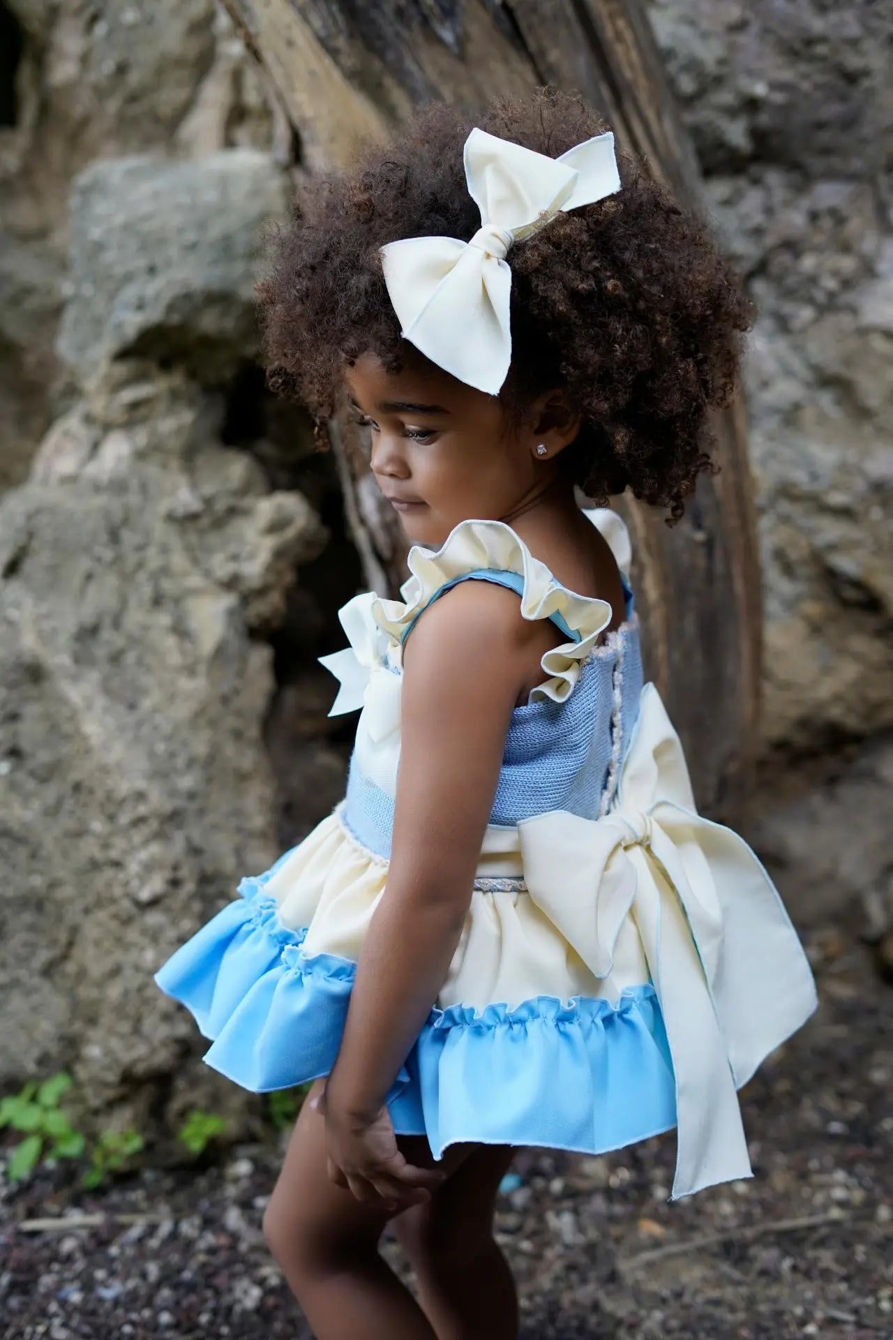Ela Confeccion Girls Blue Knitted Puffball Dress Ela Confeccion
