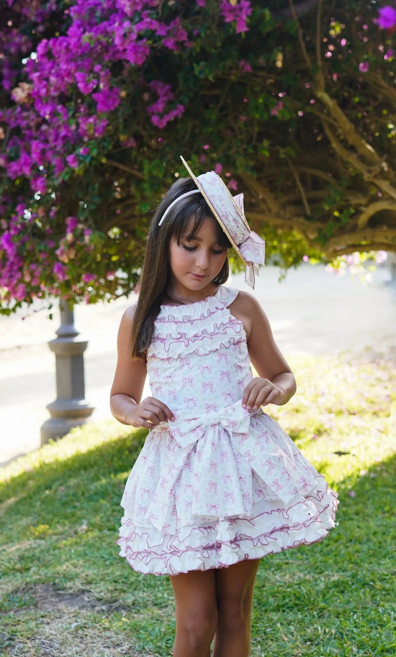 Babine Girls Ditsy Bow Drop Waist Dress Babine