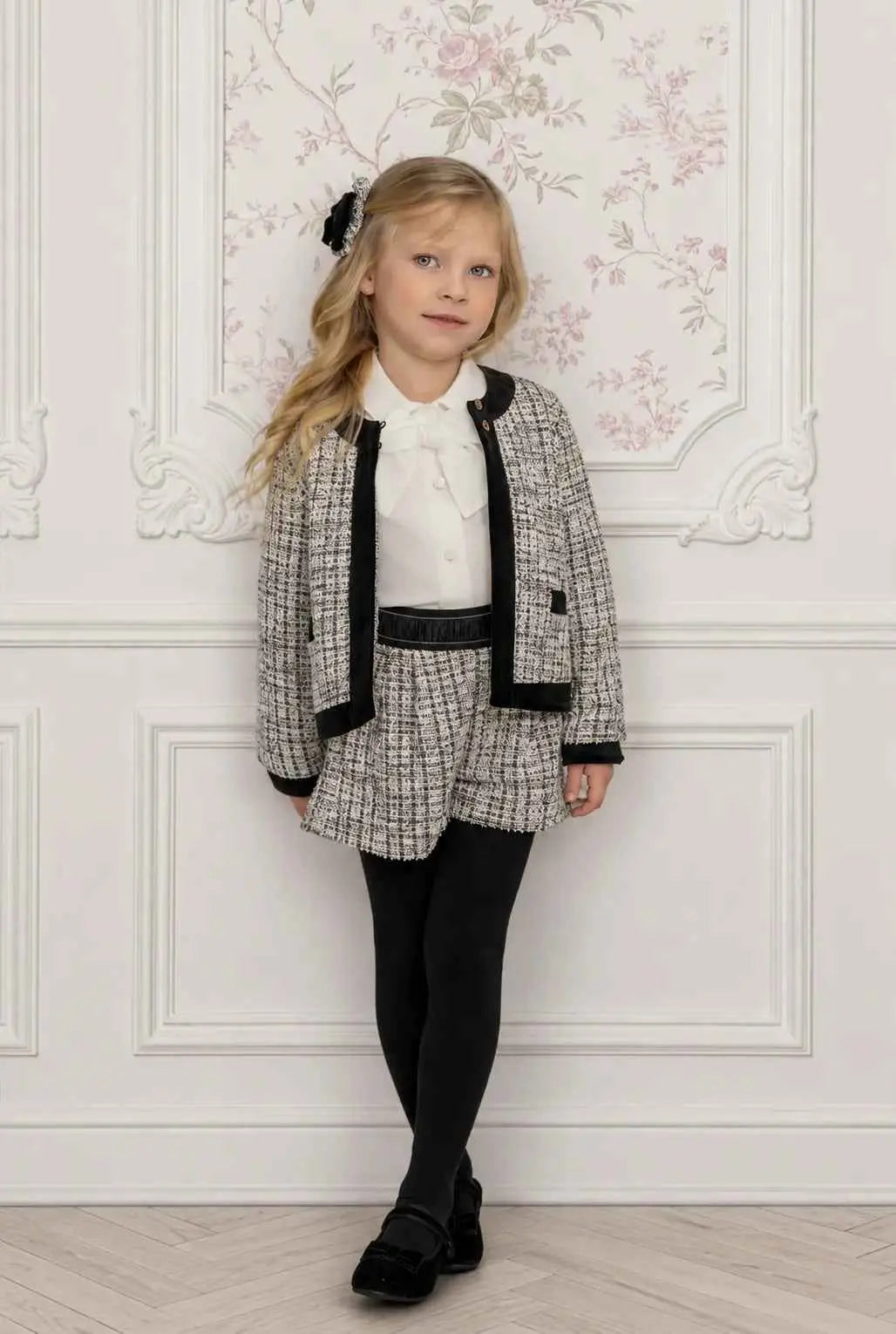 AW26 Miranda Girls Black Tweed Blazer Short Set