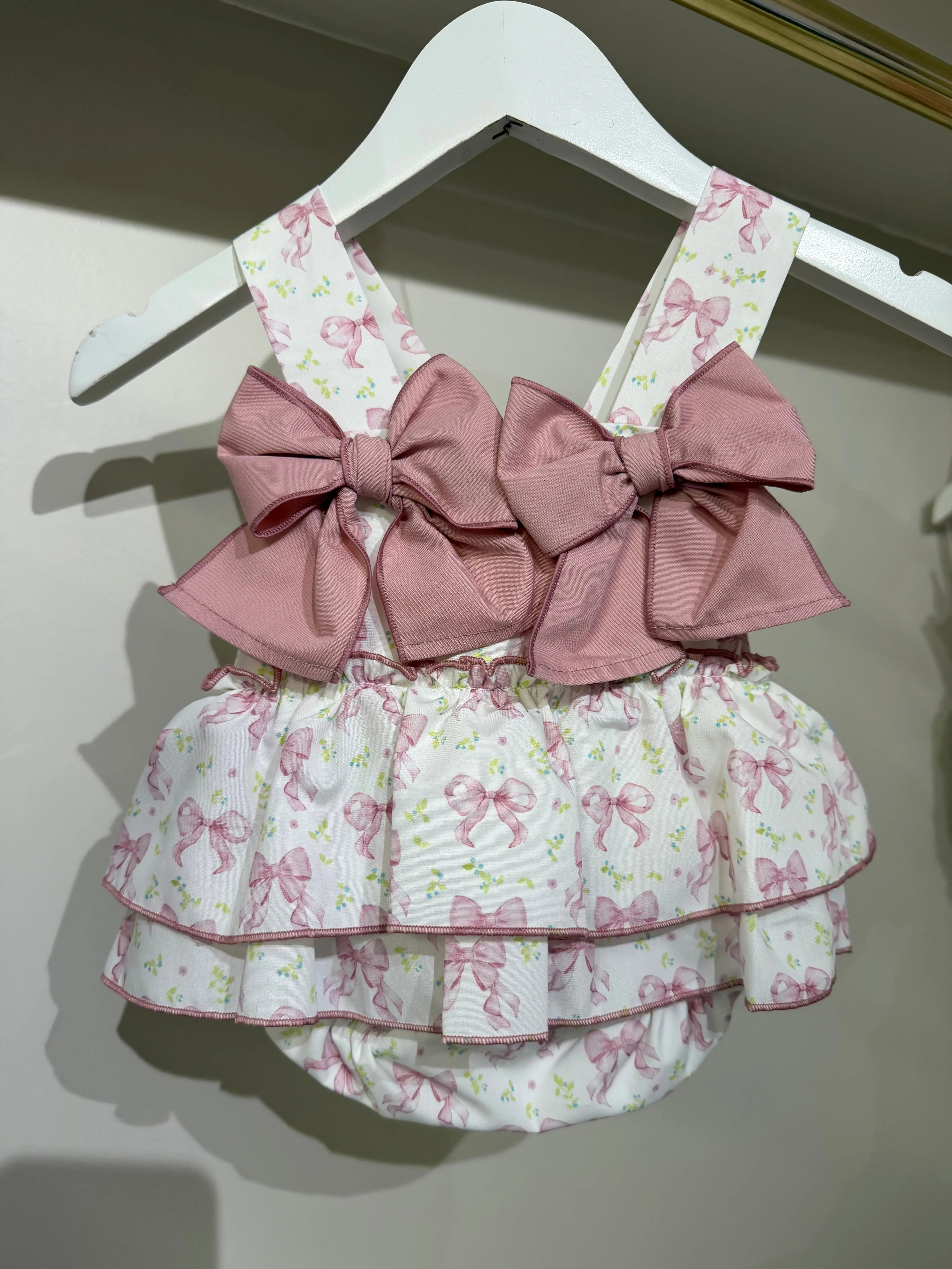Babine Baby Girls Ditsy Bow Romper & Bonnet Babine
