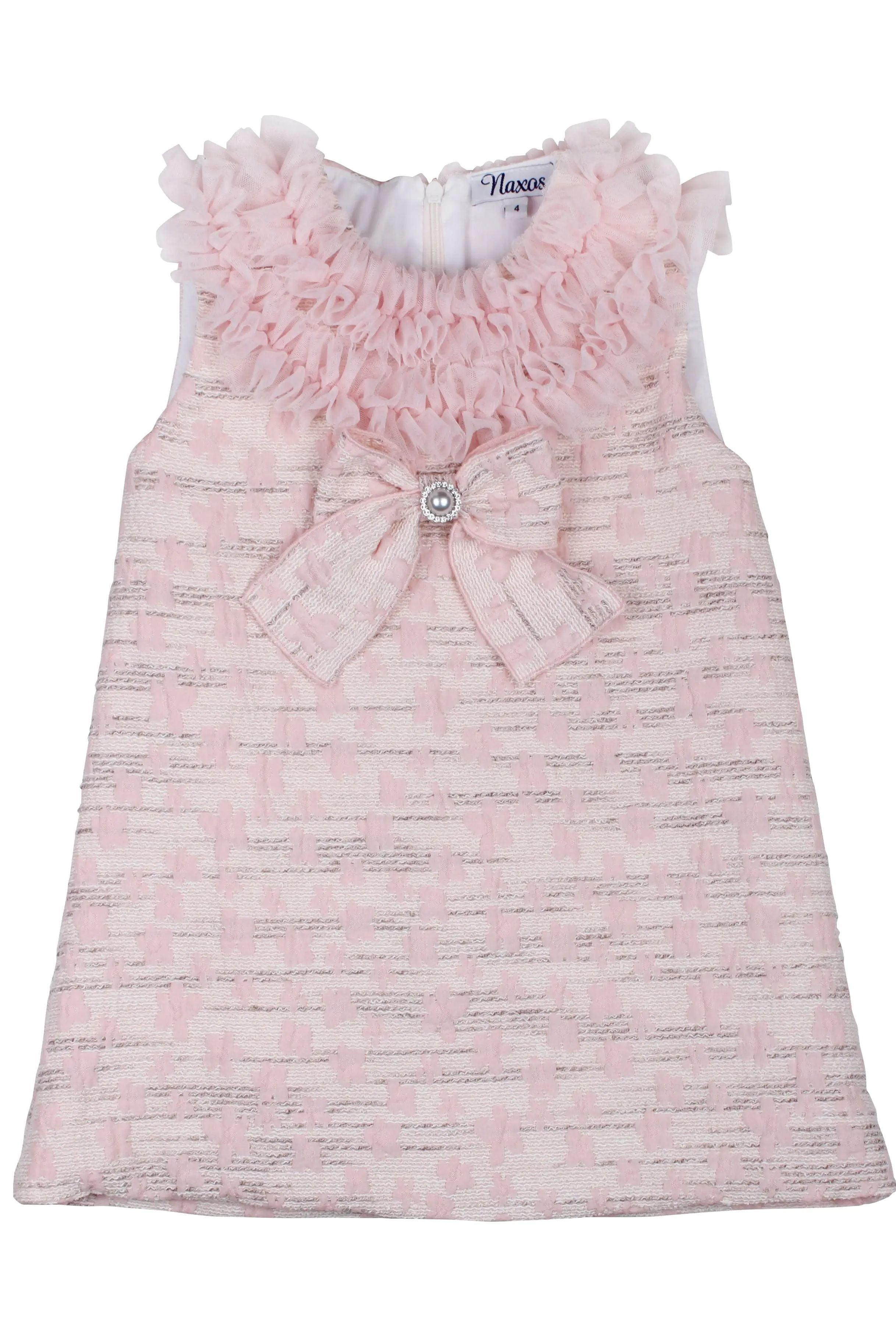 SS26 Naxos Girls Pink Ruffle Lace Tulle Dress Naxos