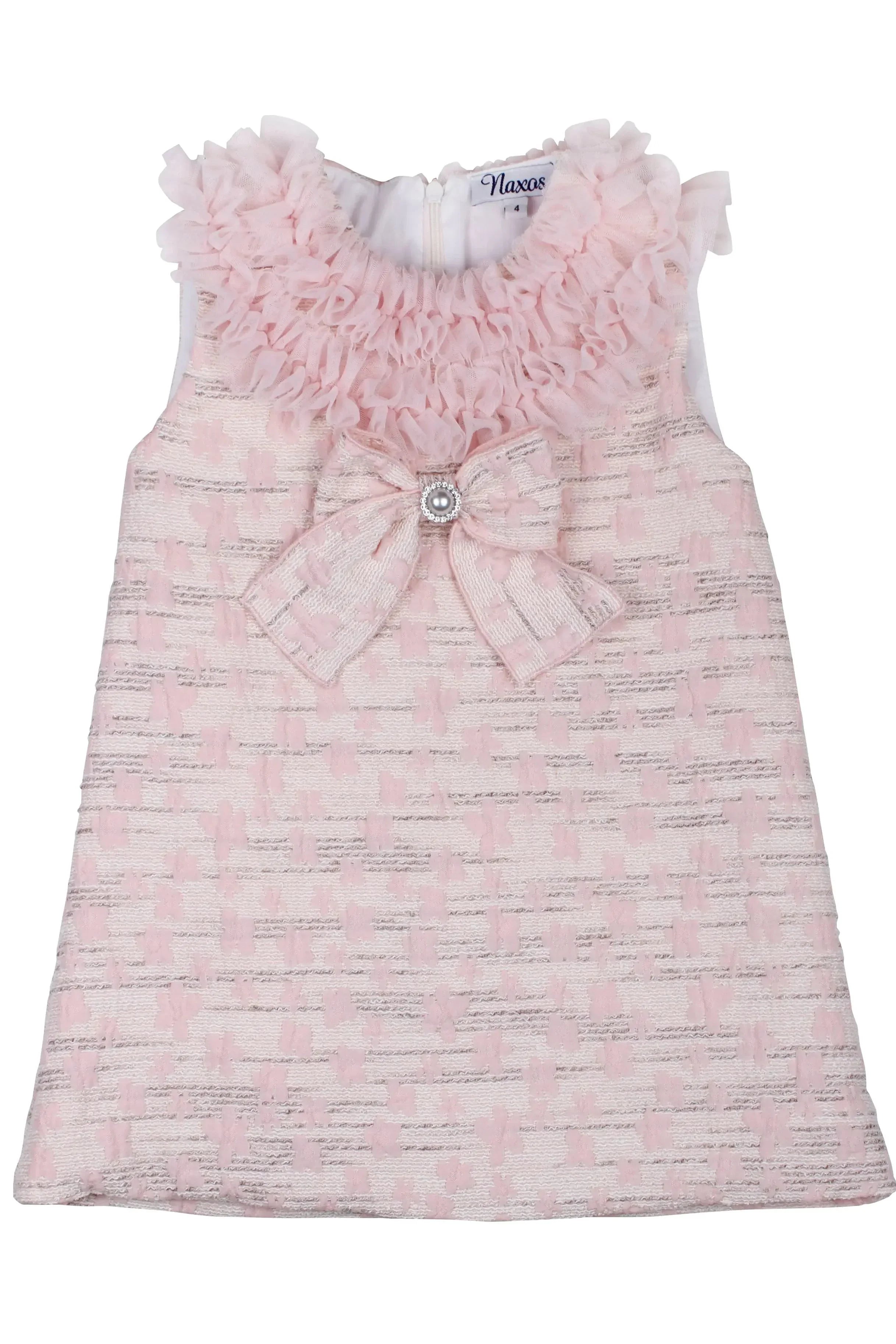 SS26 Naxos Girls Pink Ruffle Lace Tulle Dress Naxos