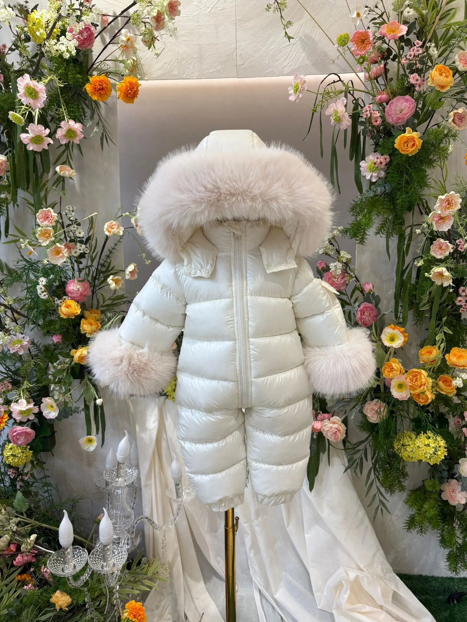Cream Detachable Fur Snowsuit Dainty Delilah