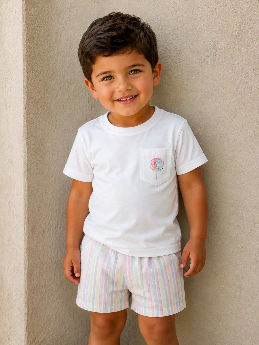 SS26 By Dot Boys Candy Stripe Swim Shorts & T Shirt By Dot Kids