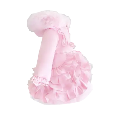 Girls Pink Bow Frilly Coat Dainty Delilah