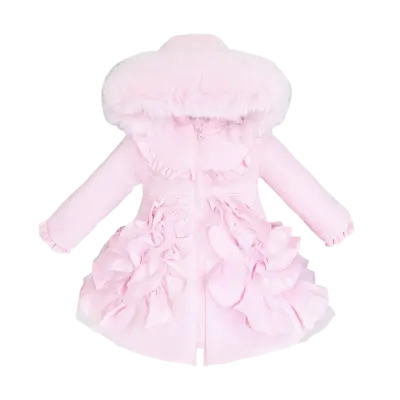 Girls Pink Bow Frilly Coat Dainty Delilah