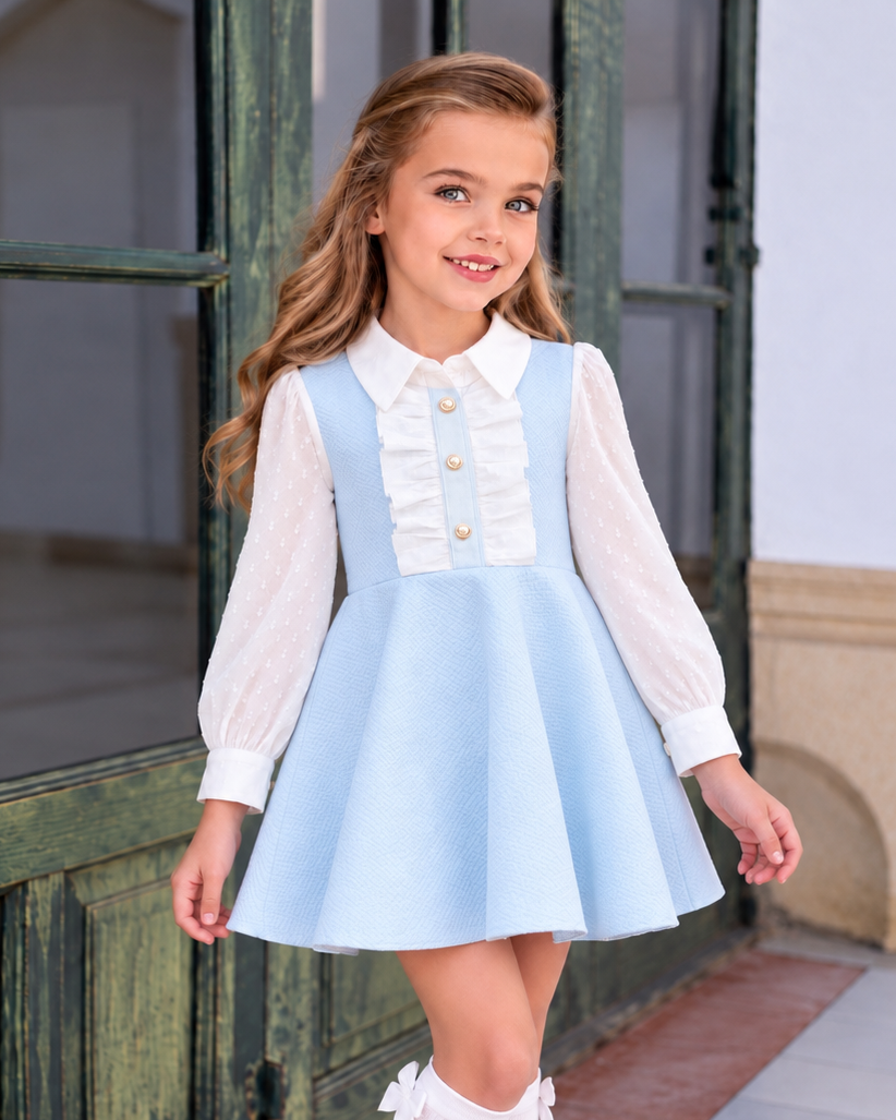 AW26 Lor Miral Girls Blue Spanish Pique Classic Dress