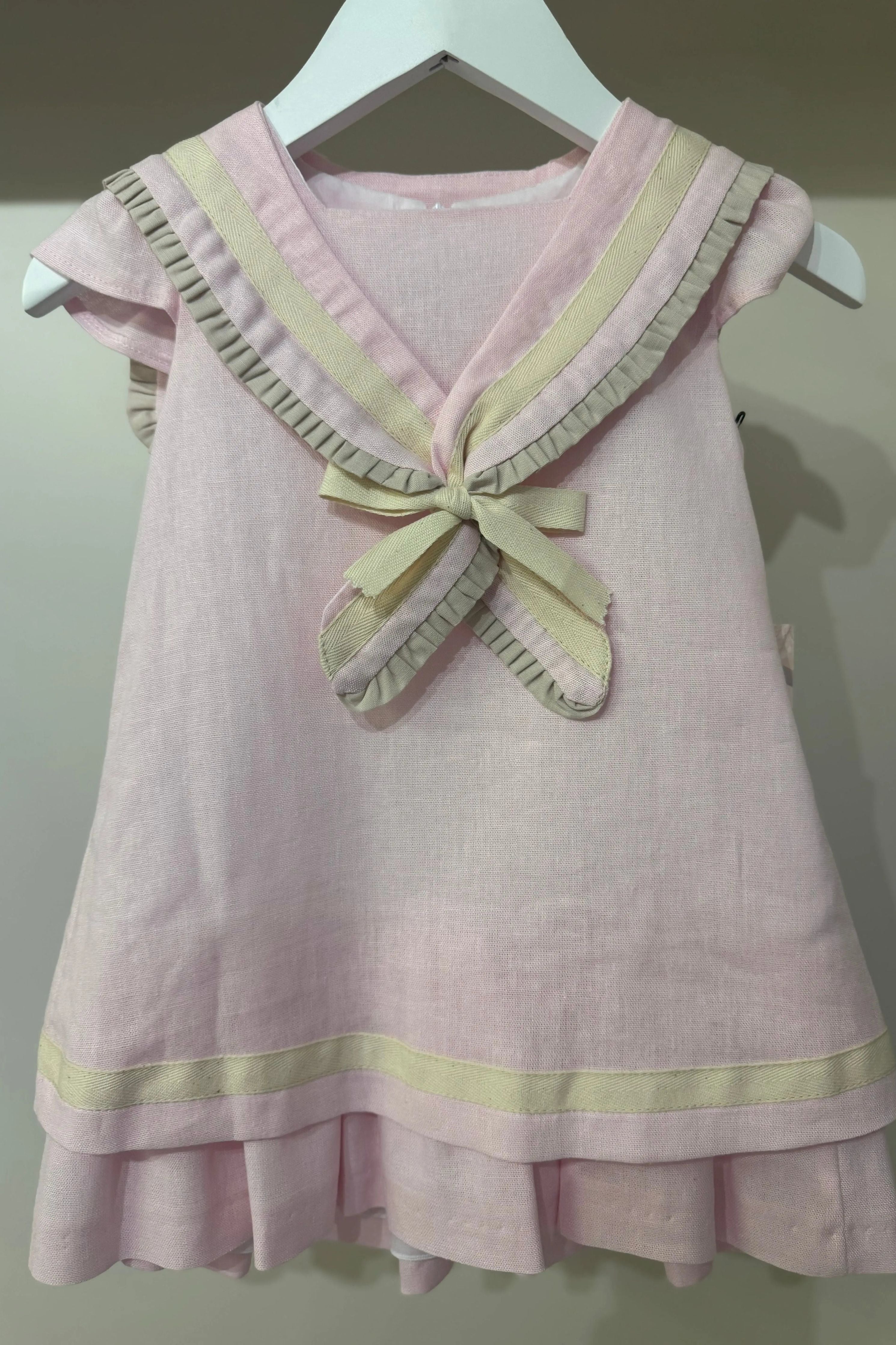 Exclusive Girls Pink Linen Sailor A Line Dress Basmarti