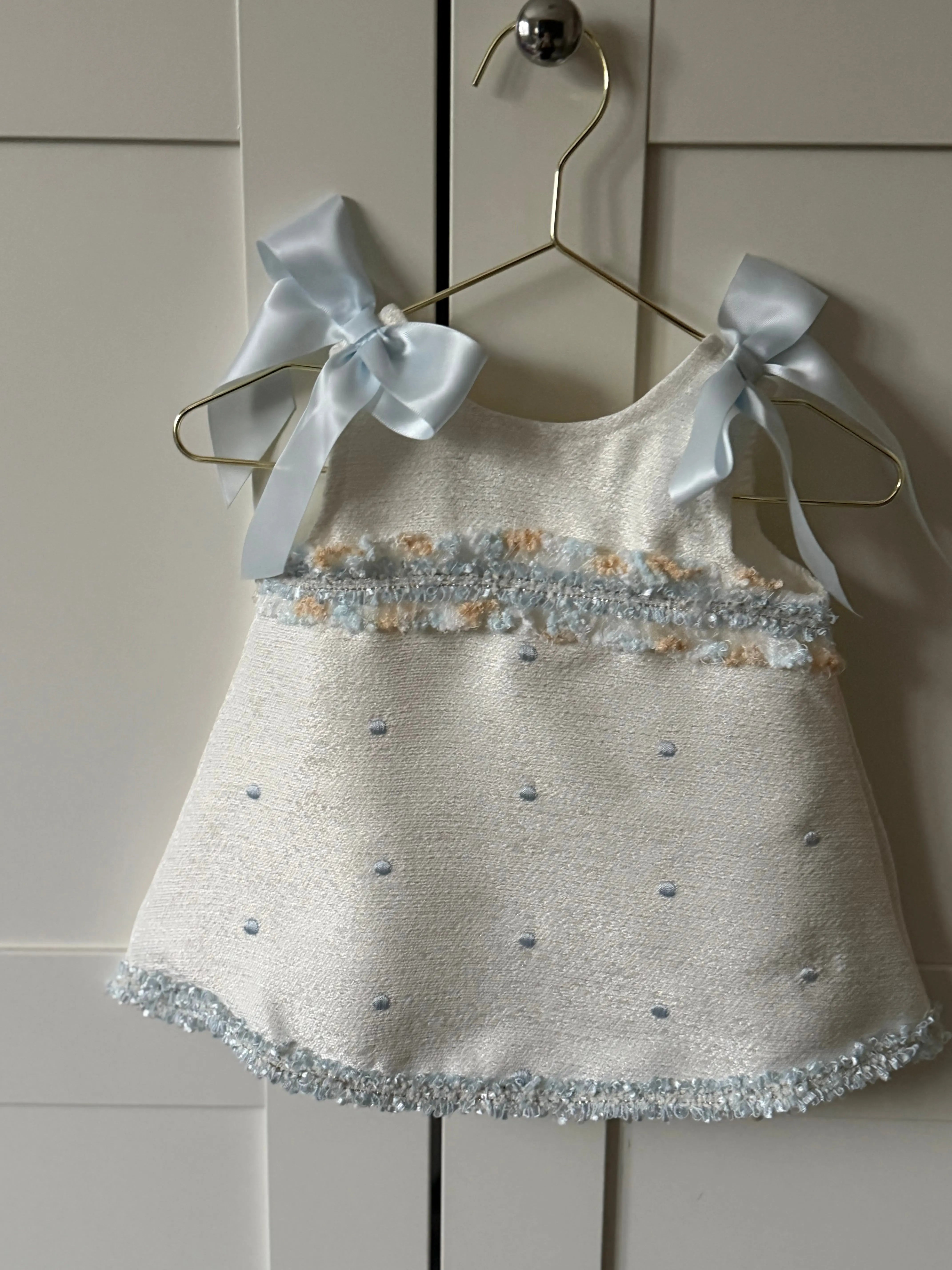 SS26 Baby Girls Blue Spot Open Back Tulle Dress Dainty Delilah