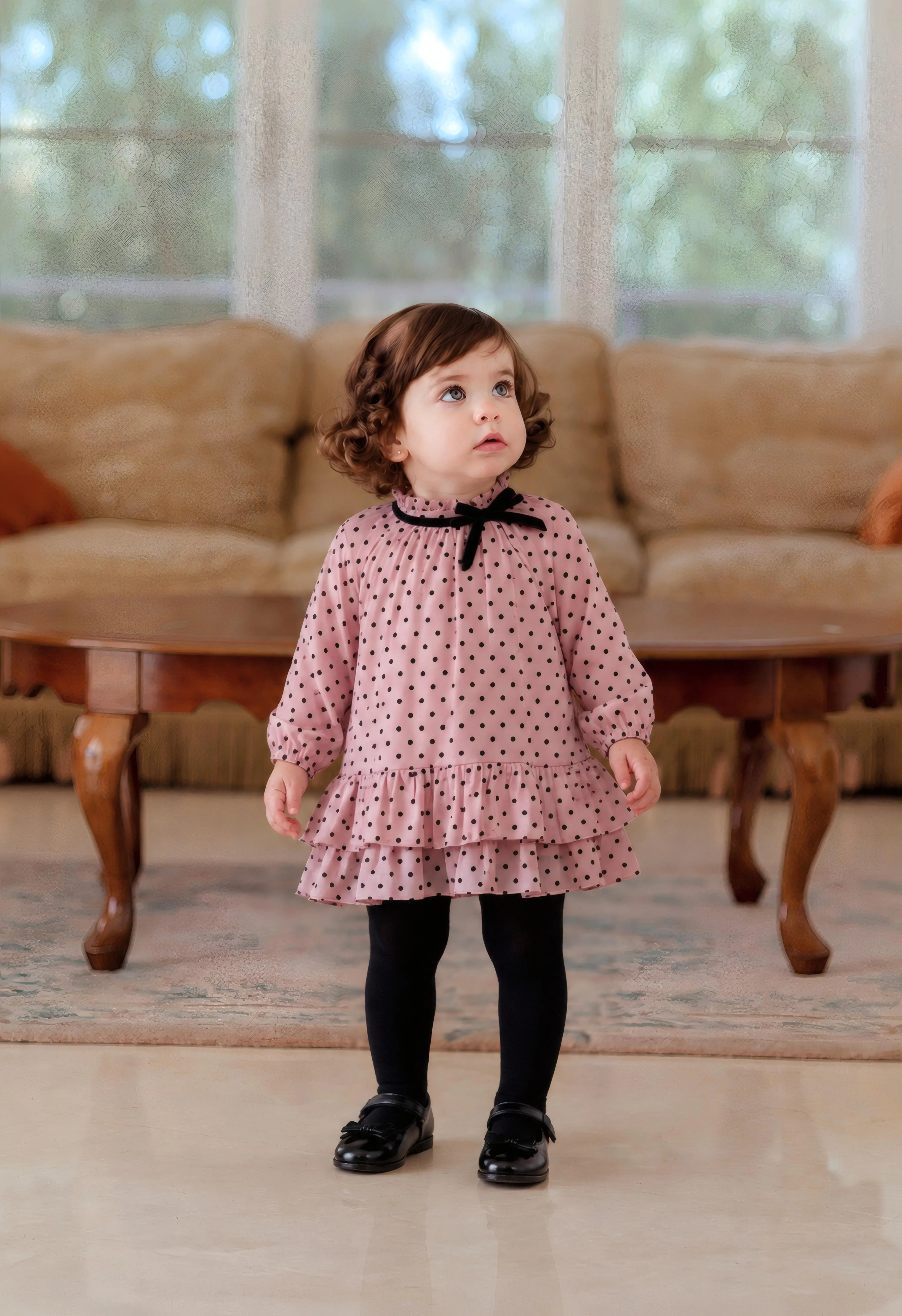 AW26 Miranda Baby Girls Pink Polka Dot Dress Miranda