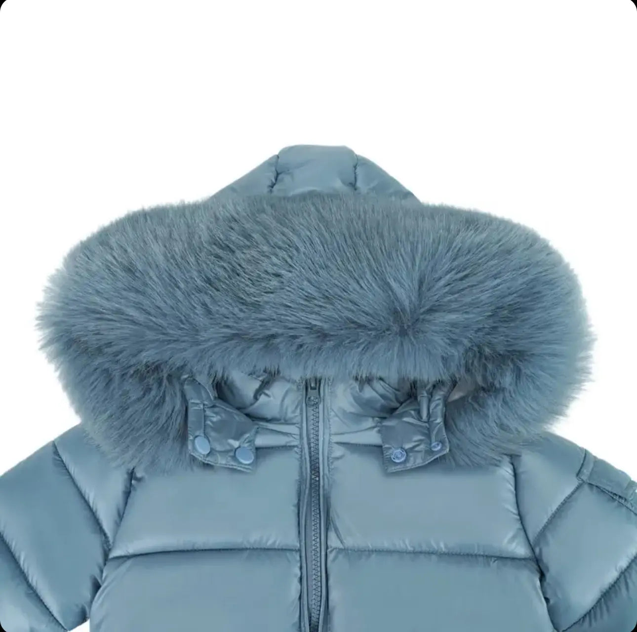 Petrol Blue Fur Hood Unisex Coat Dainty Delilah