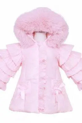 Girls Pink Bow Frilly Coat Dainty Delilah